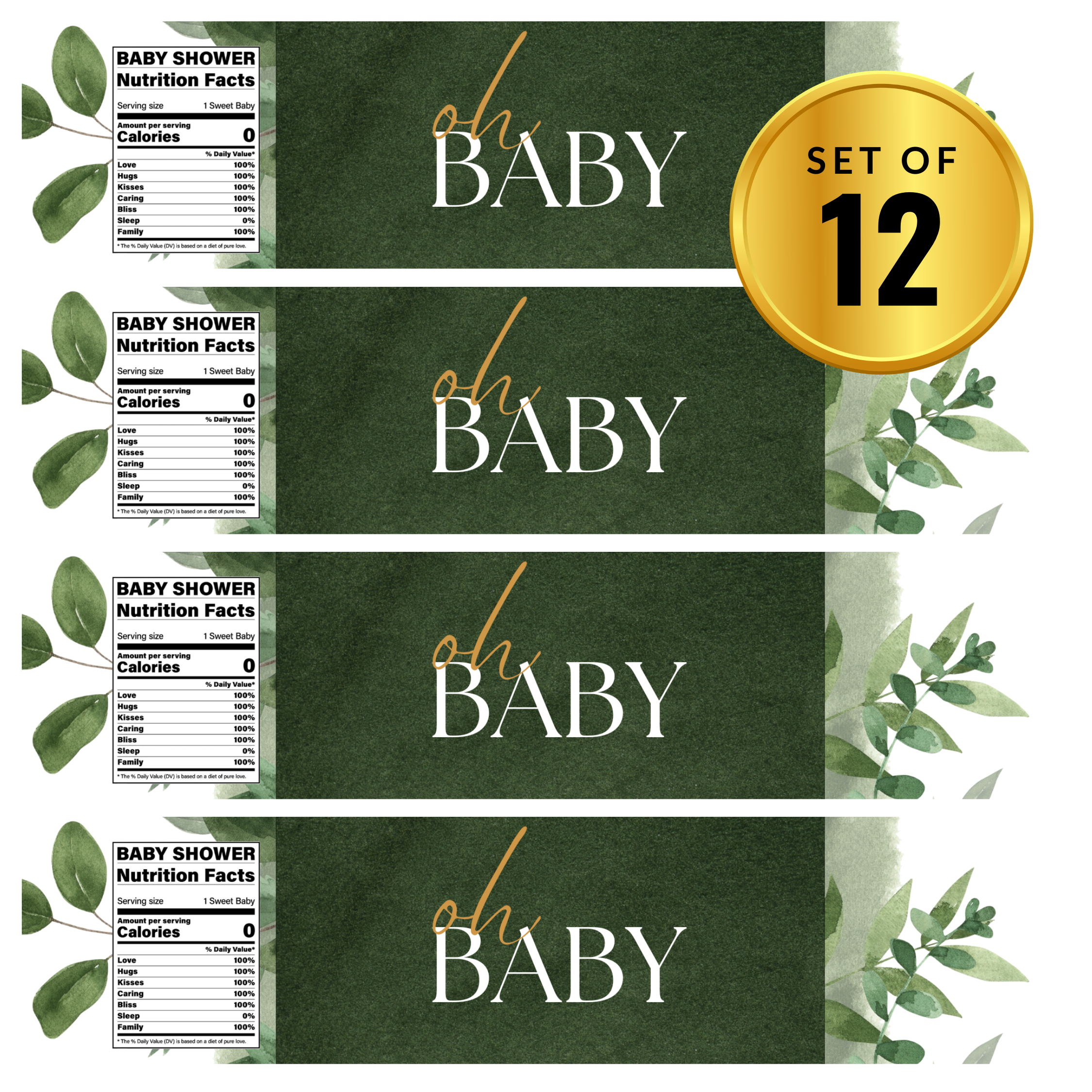 Oh Baby Baby Shower Water Bottle Labels | Set Of 12 | Gender Neutral Party | Cute Celebration Decor | Drink Wraps