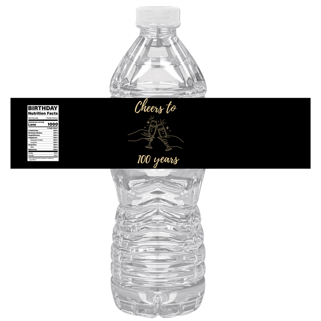 100th Birthday Water Bottle Labels |Personalized | Cheers To 100 Years|  Set of 12 | Drink wraps