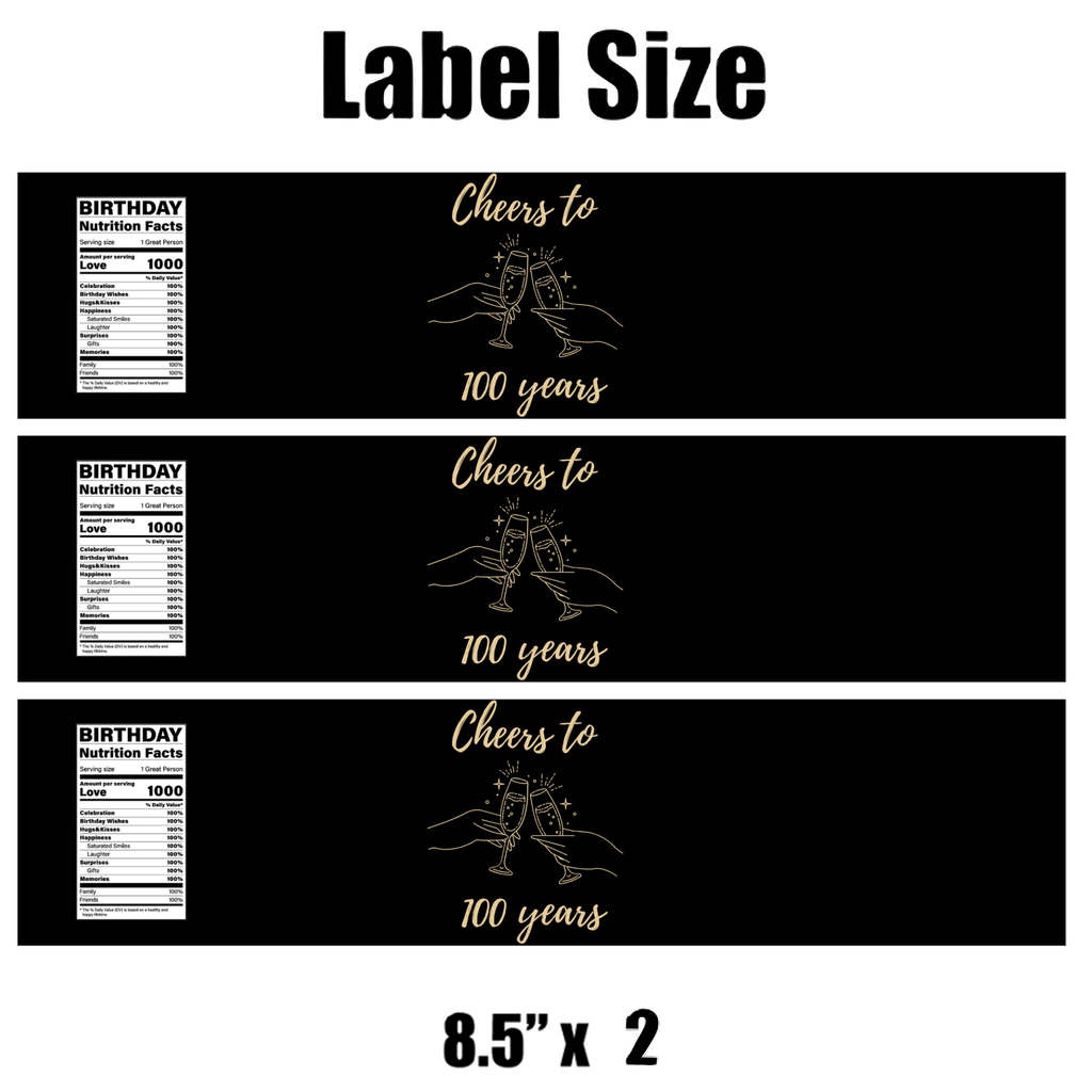 100th Birthday Water Bottle Labels |Personalized | Cheers To 100 Years|  Set of 12 | Drink wraps