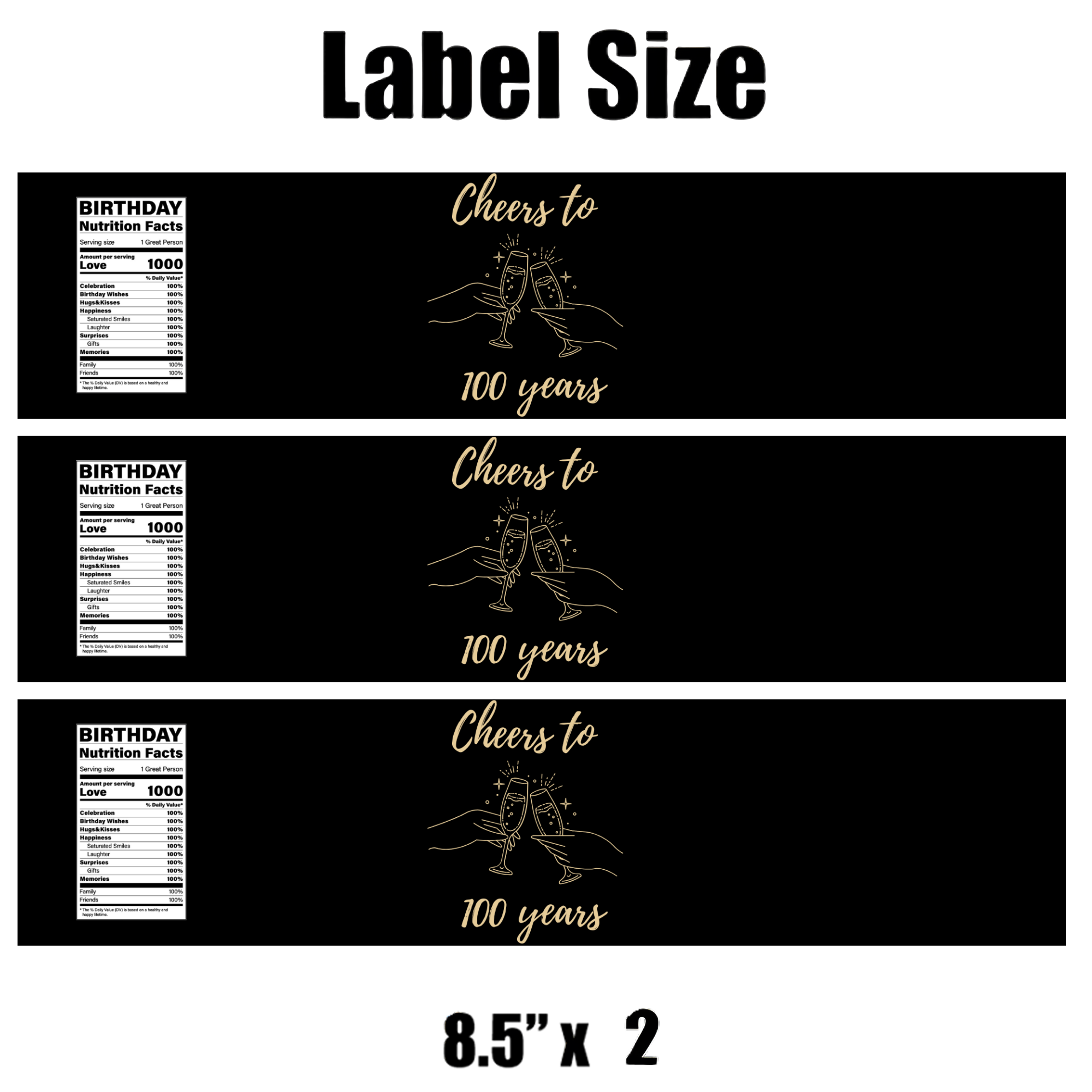 100th Birthday Water Bottle Labels |Personalized | Cheers To 100 Years|  Set of 12 | Drink wraps