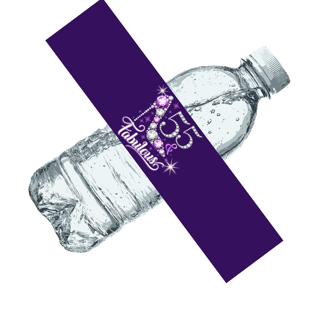 55 And Fabulous Water Bottle Labels | Set Of 12 | Milestone Party Favors | Elegant Celebration Decor | Drink Wraps