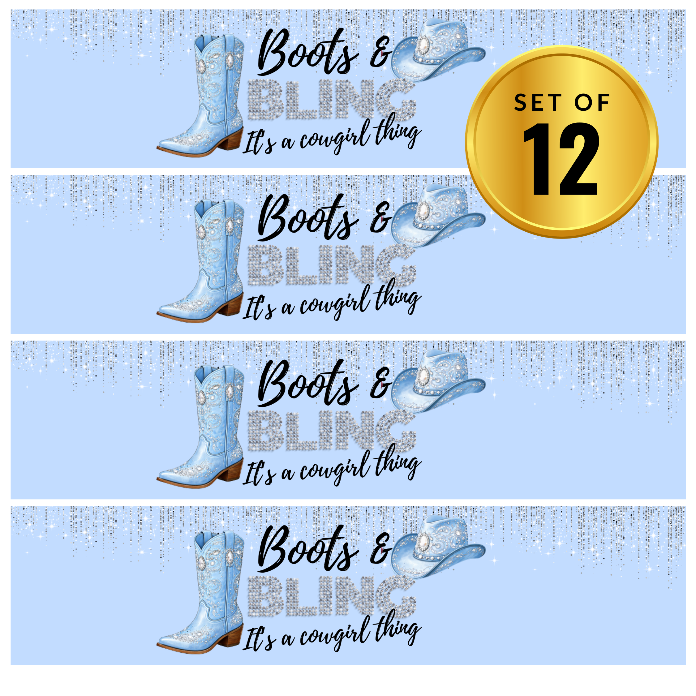 Boots And Bling | It's A Cowgirl Thing Water Bottle Labels | Set Of 12| Western Drink Wraps
