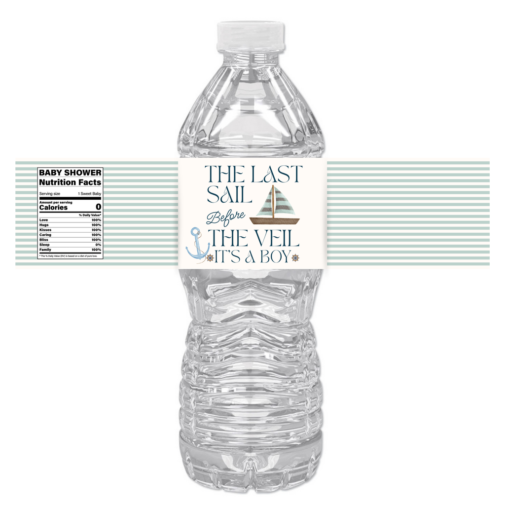 The Last Sail Before the Veil It’s a Boy Water Bottle Labels | Nautical Baby Shower Theme | Sailboat Design | 12 PCS | Glossy