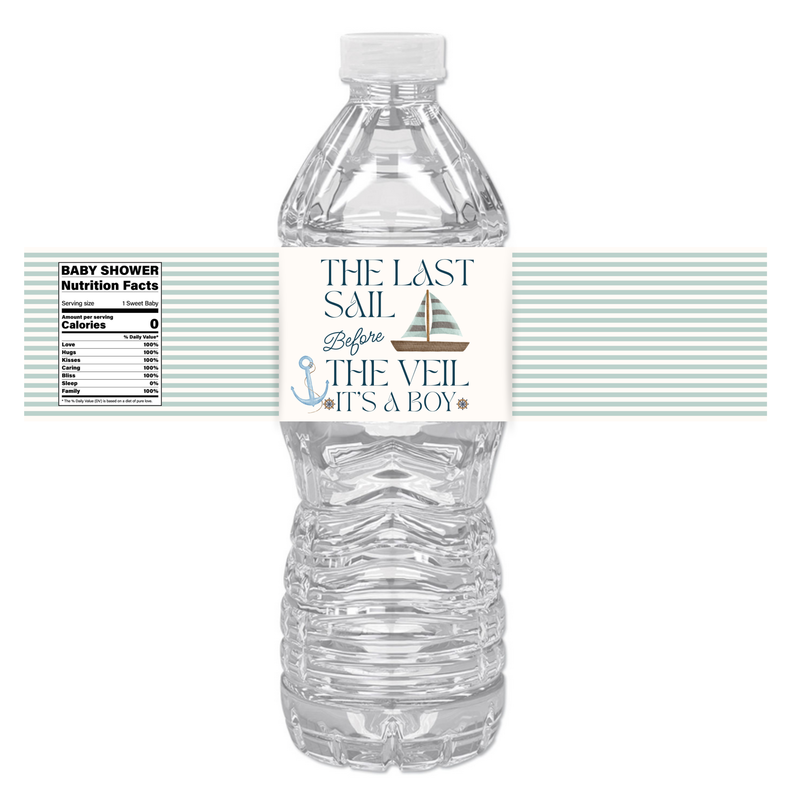 The Last Sail Before the Veil It’s a Boy Water Bottle Labels | Nautical Baby Shower Theme | Sailboat Design | 12 PCS | Glossy
