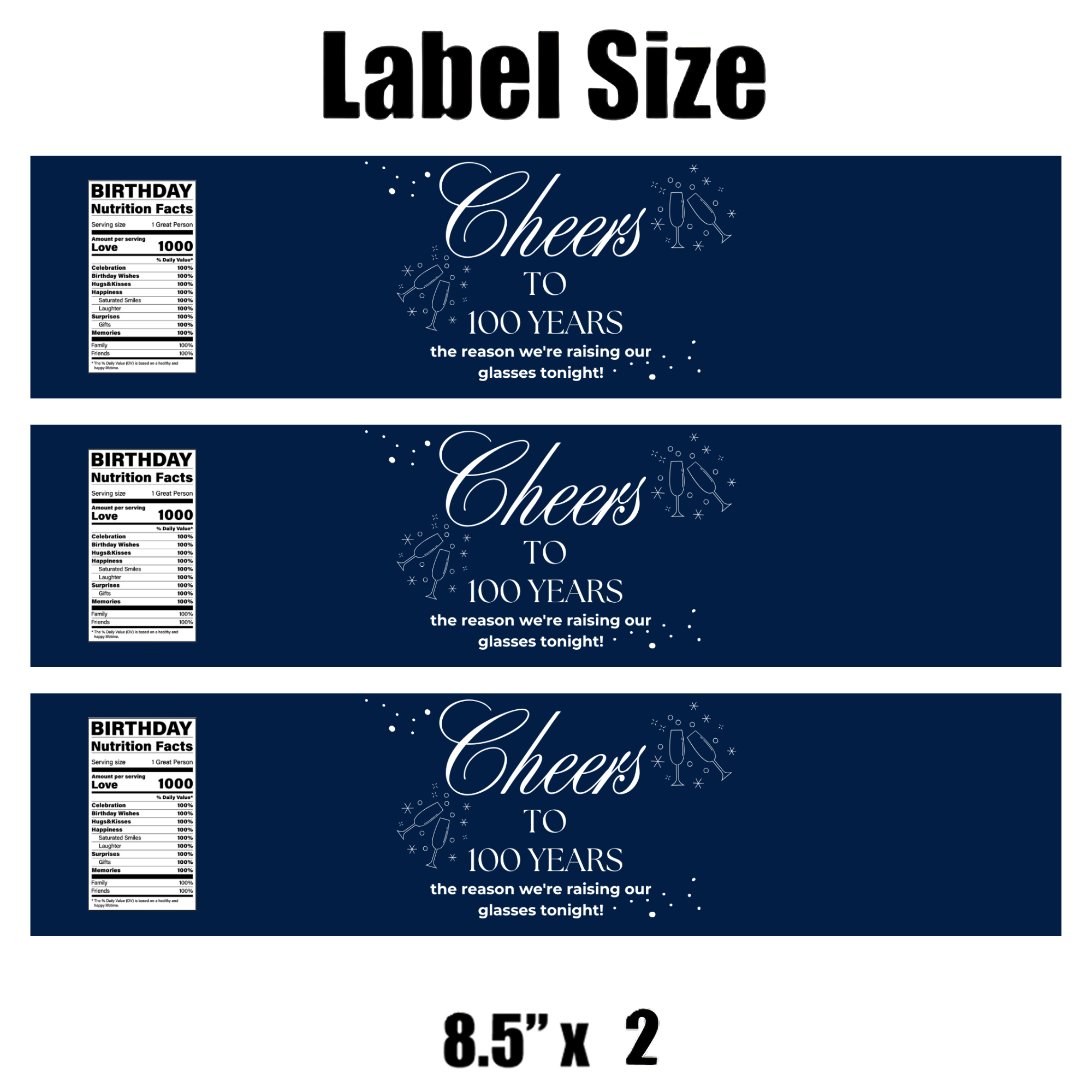 Cheers To 100 | Years Birthday Water | Bottle Labels Custom | 100th Celebration Decor | Party Drink Labels |  Milestone Drink Wraps