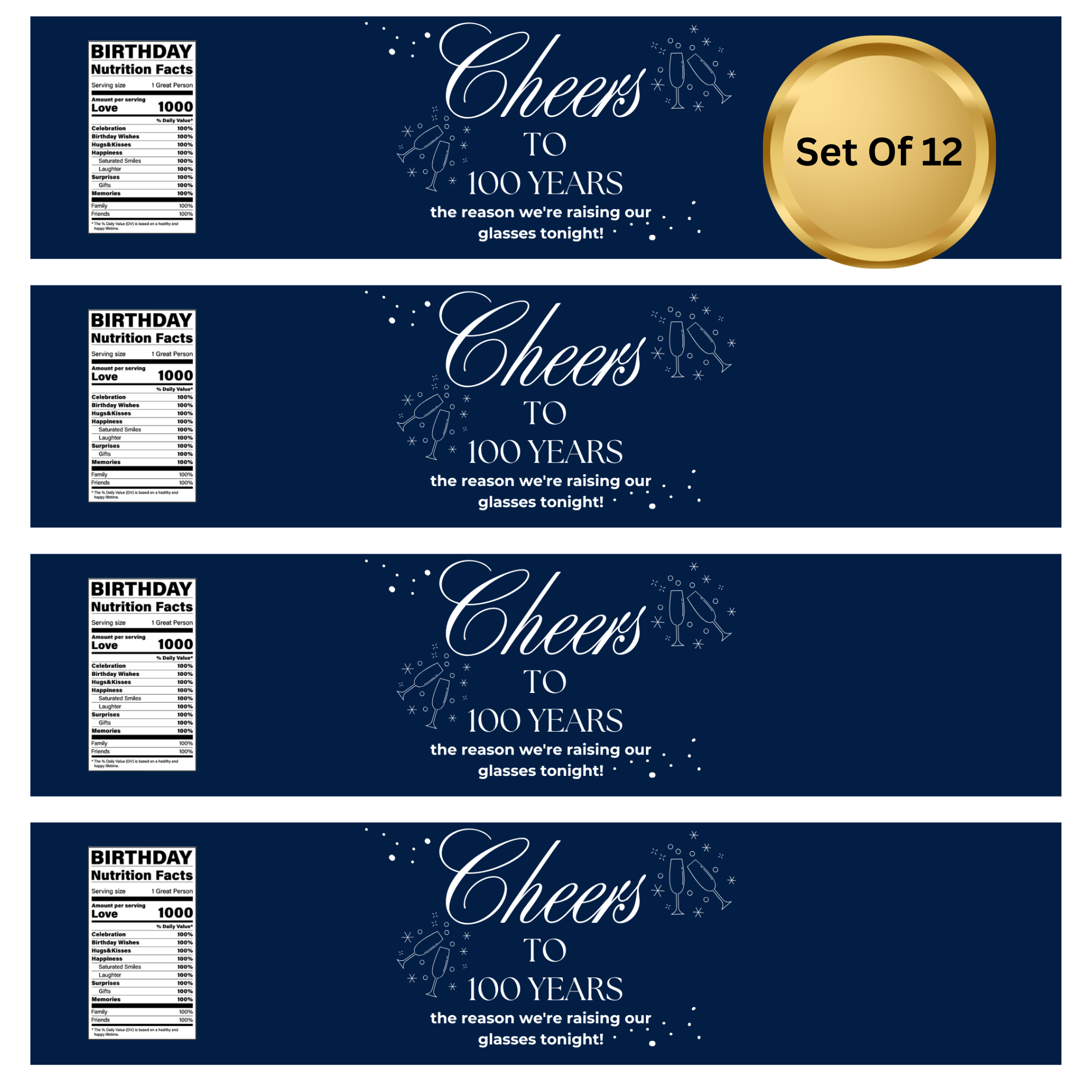 Cheers To 100 | Years Birthday Water | Bottle Labels Custom | 100th Celebration Decor | Party Drink Labels |  Milestone Drink Wraps