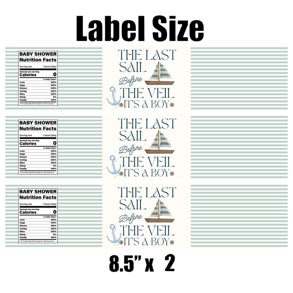 The Last Sail Before the Veil It’s a Boy Water Bottle Labels | Nautical Baby Shower Theme | Sailboat Design | 12 PCS | Glossy