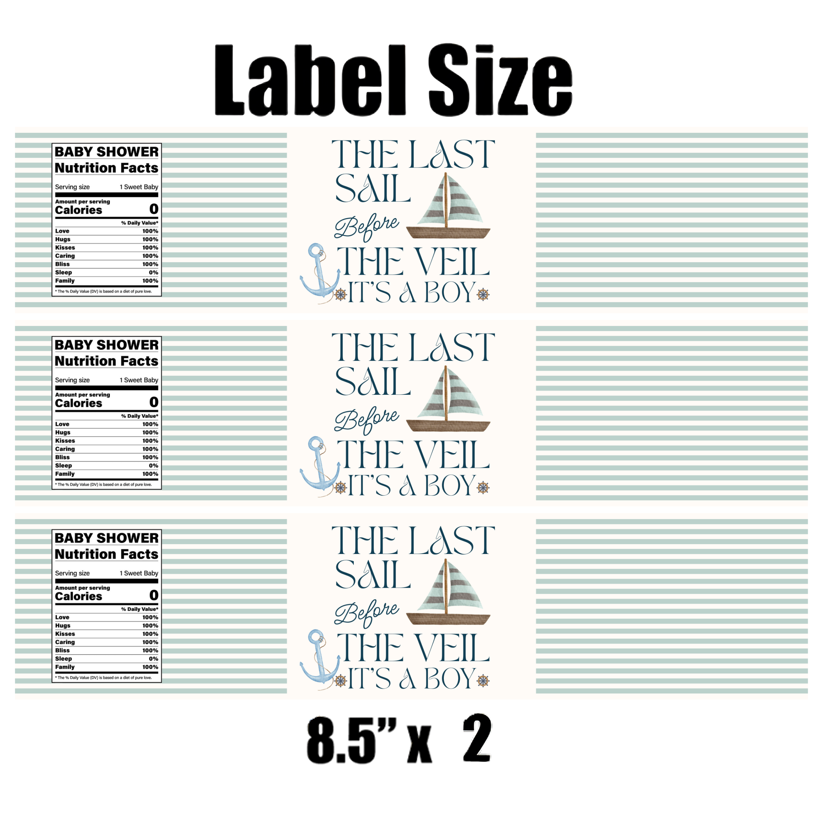 The Last Sail Before the Veil It’s a Boy Water Bottle Labels | Nautical Baby Shower Theme | Sailboat Design | 12 PCS | Glossy