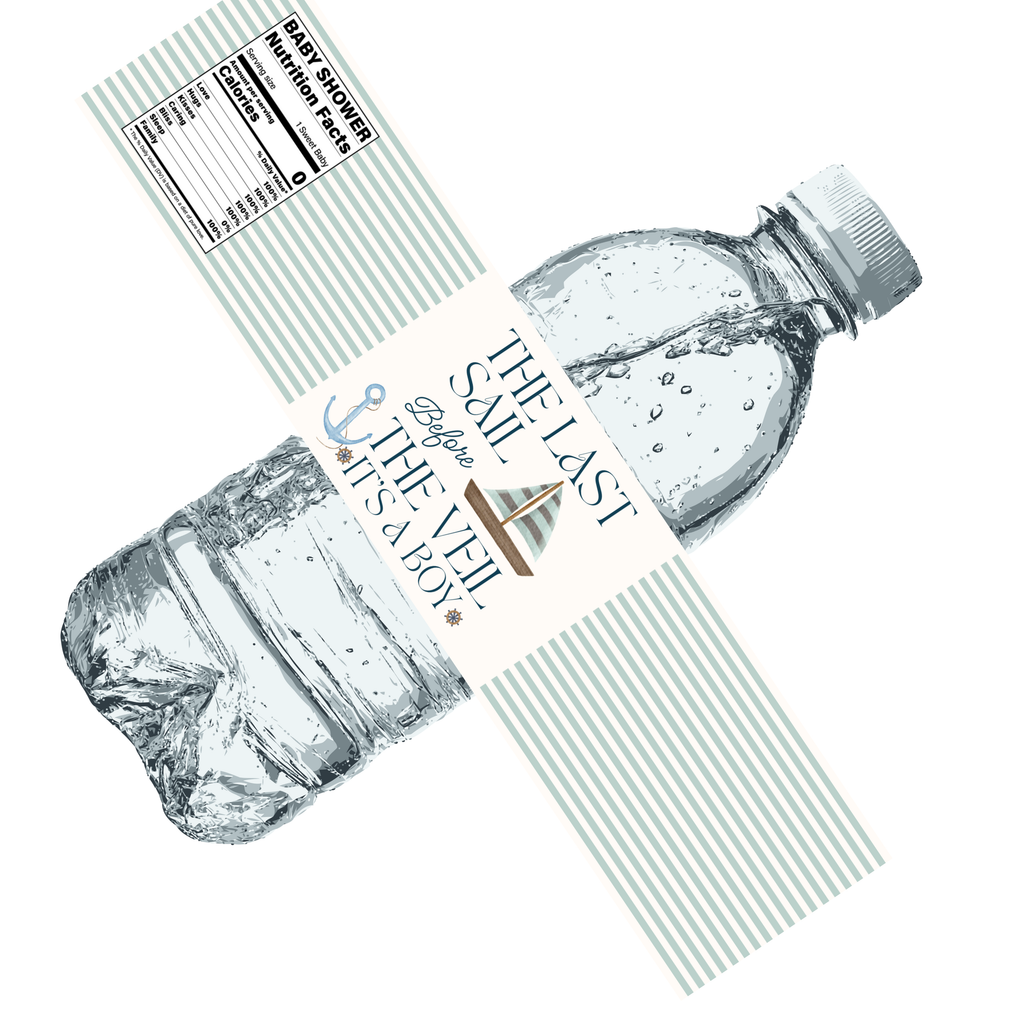 The Last Sail Before the Veil It’s a Boy Water Bottle Labels | Nautical Baby Shower Theme | Sailboat Design | 12 PCS | Glossy