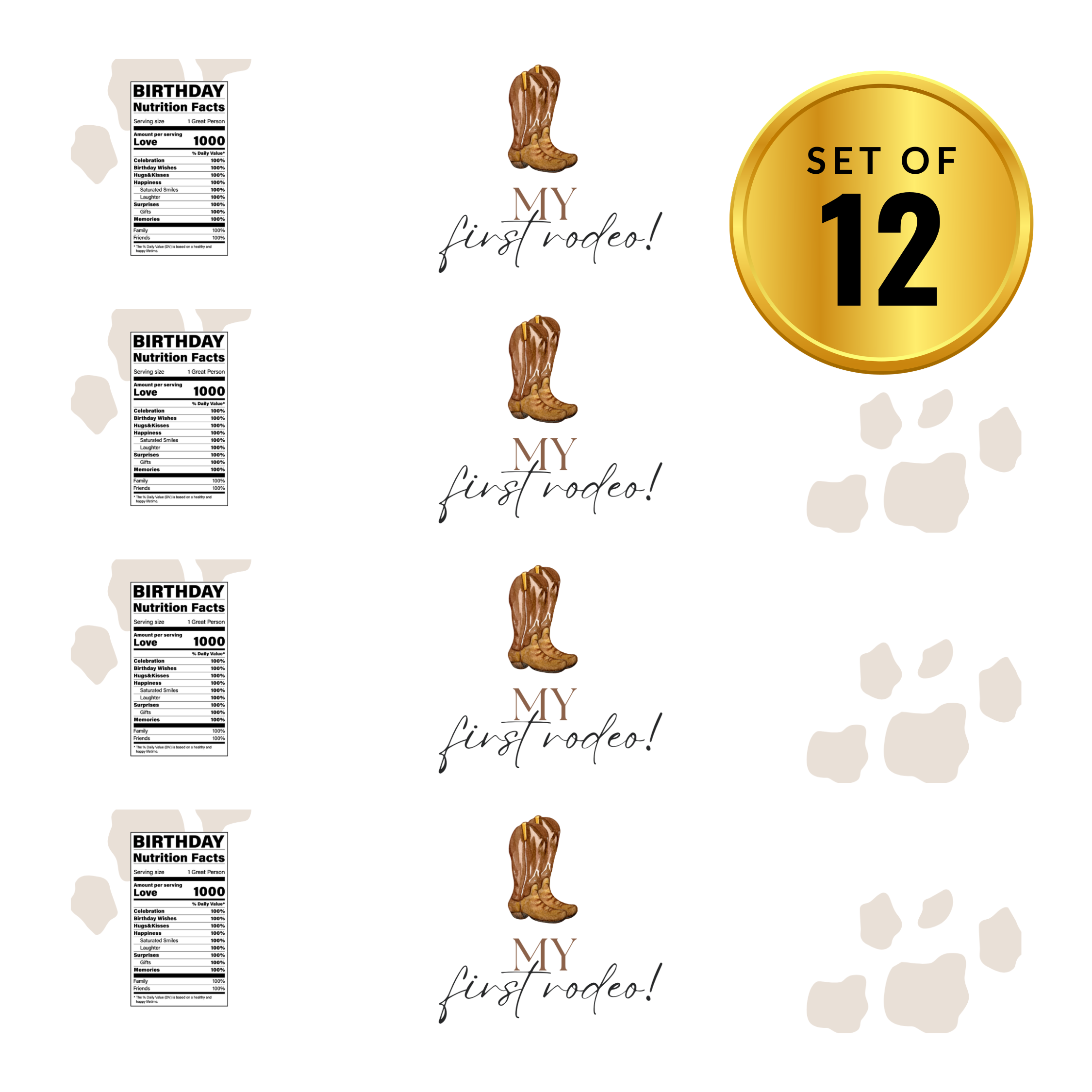 Cowgirl 1st Birthday Water Bottle Labels | Set Of 12 | My First Rodeo | Party Decor Western Theme