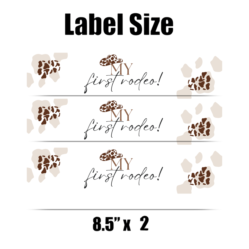 My First Rodeo Water Bottle Labels | Cowboy Western Design | 12 PCS | Glossy | Waterproof | Durable | Cow Print