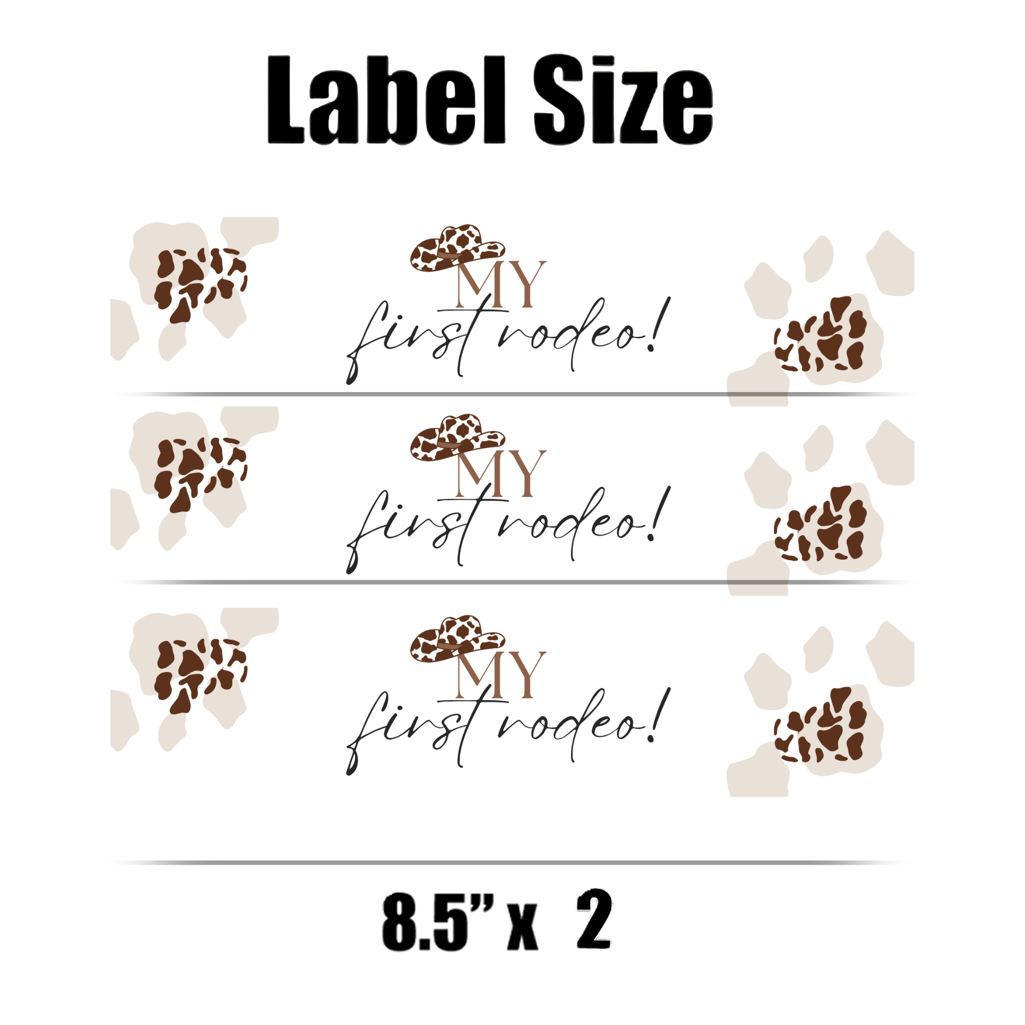My First Rodeo Water Bottle Labels | Cowboy Western Design | 12 PCS | Glossy | Waterproof | Durable | Cow Print