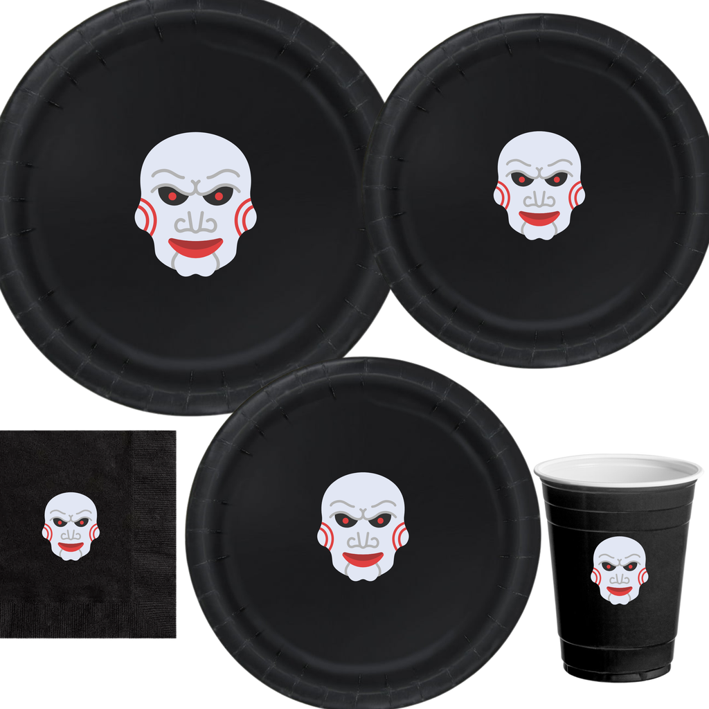 Spooky Face Halloween | Disposable Plates Set | Haunted Party Decor | Scary Theme Tableware | Matching Party Supplies