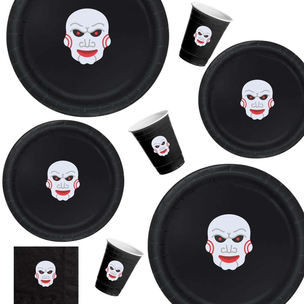 Spooky Face Halloween | Disposable Plates Set | Haunted Party Decor | Scary Theme Tableware | Matching Party Supplies