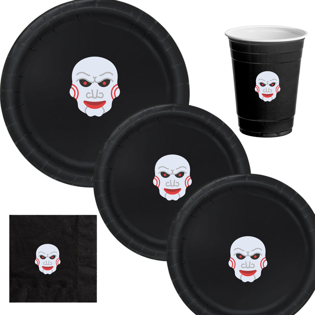 Spooky Face Halloween | Disposable Plates Set | Haunted Party Decor | Scary Theme Tableware | Matching Party Supplies