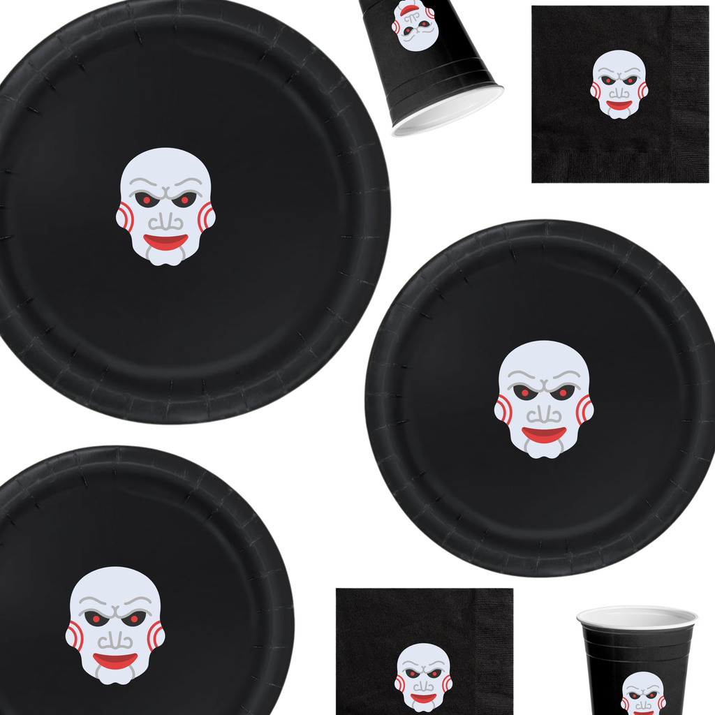 Spooky Face Halloween | Disposable Plates Set | Haunted Party Decor | Scary Theme Tableware | Matching Party Supplies