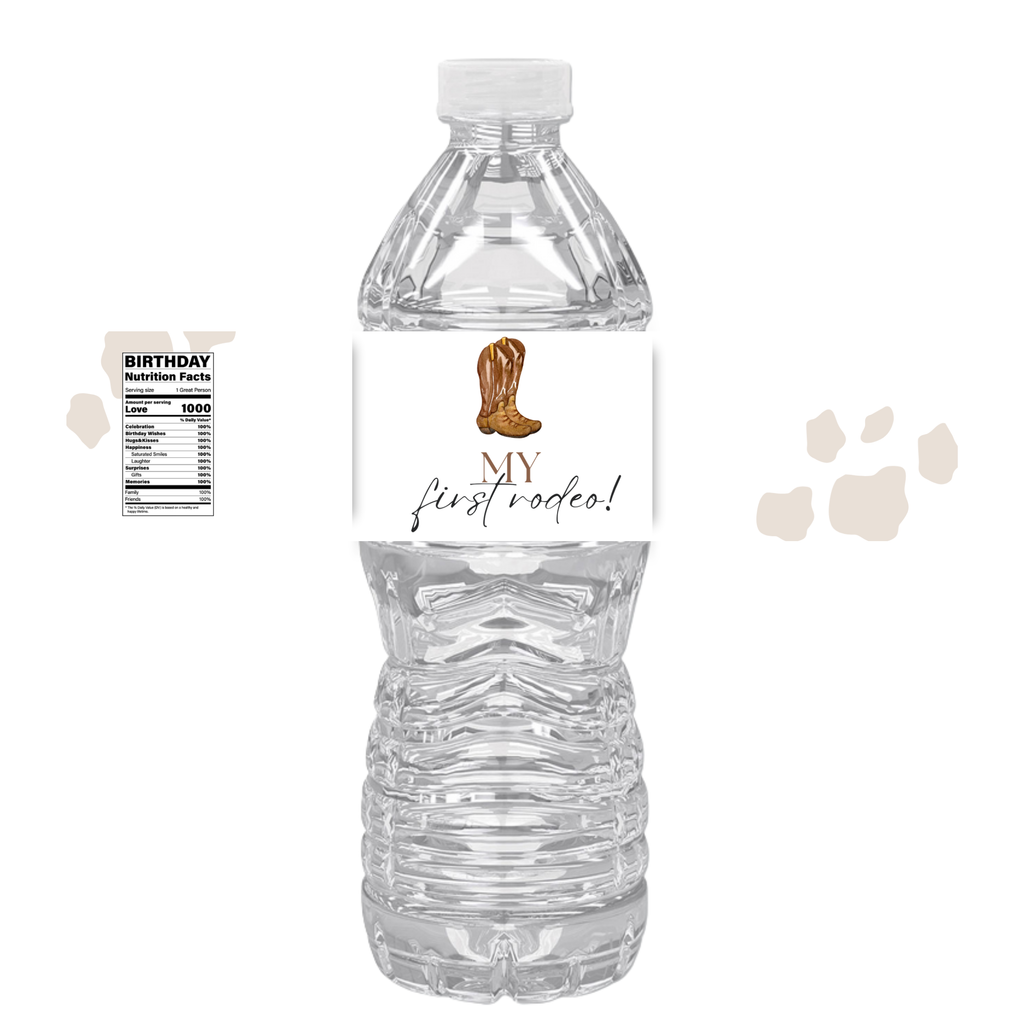 Cowgirl 1st Birthday Water Bottle Labels | Set Of 12 | My First Rodeo | Party Decor Western Theme