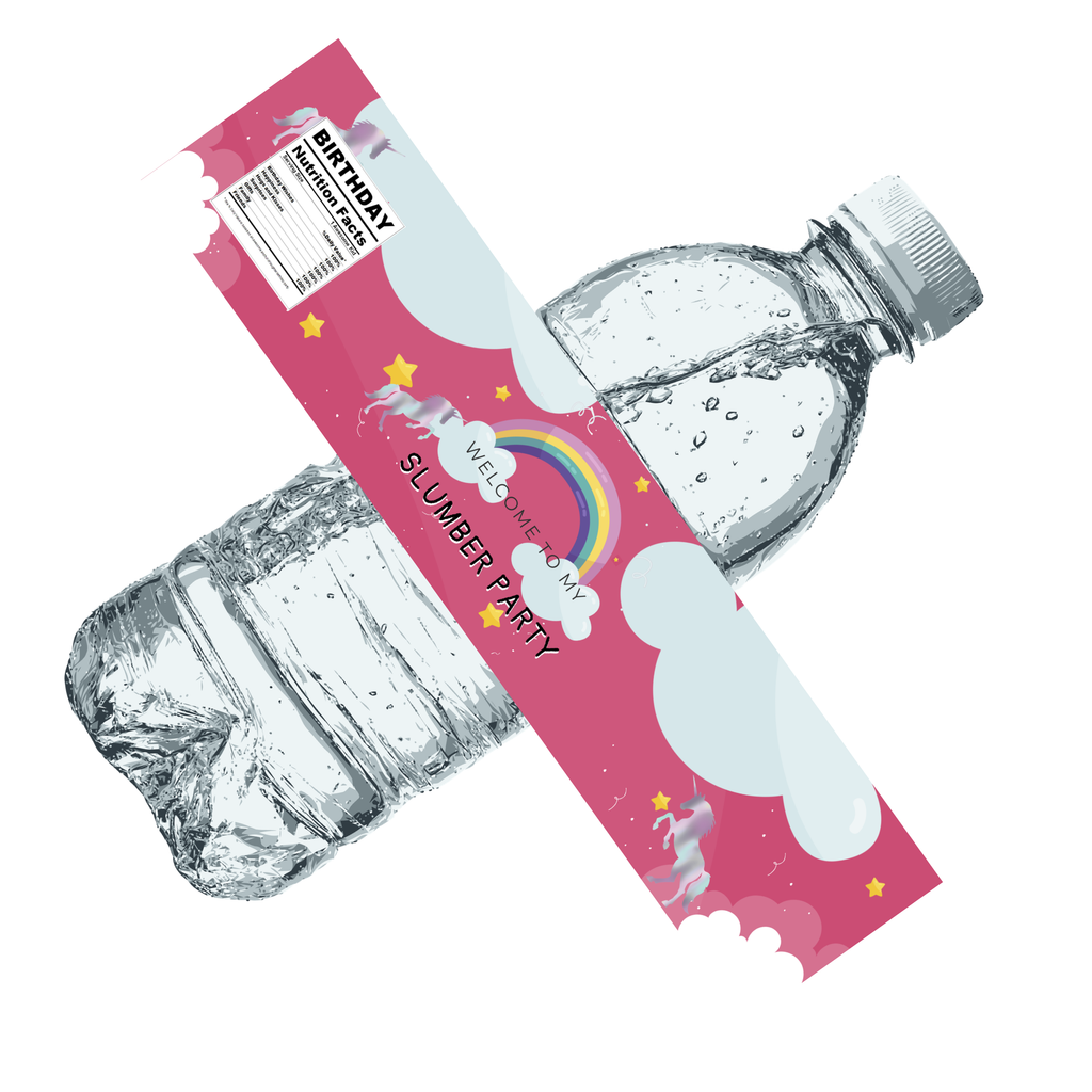 Welcome To My Slumber Party Water Bottle Labels |Glossy | 12ct| Durable| Cloud and Rainbows