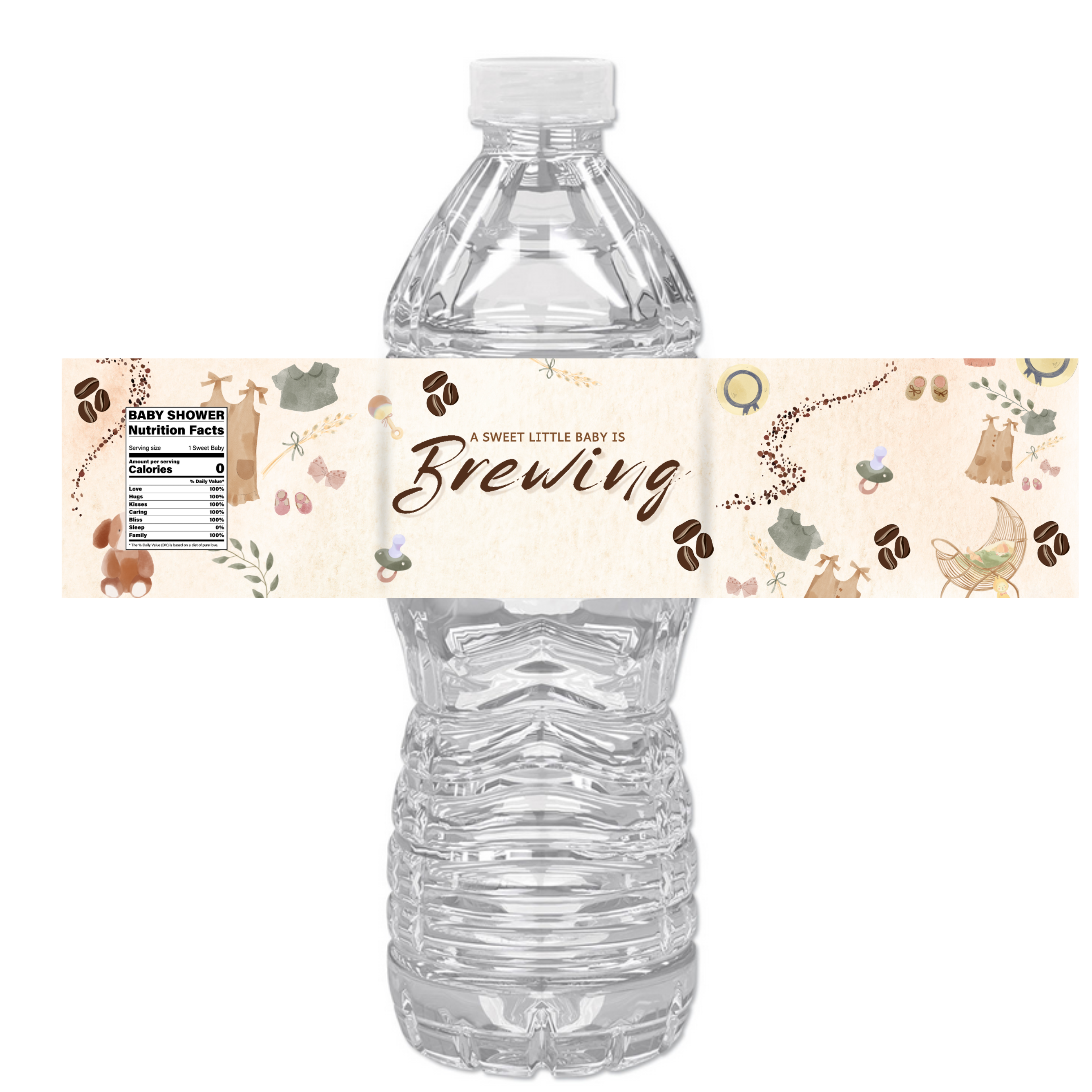 A Sweet Little Baby Is Brewing Water Bottle Labels | Coffee Bean Baby Shower Theme | Neutral Shower Decor | 12 PCS | Glossy