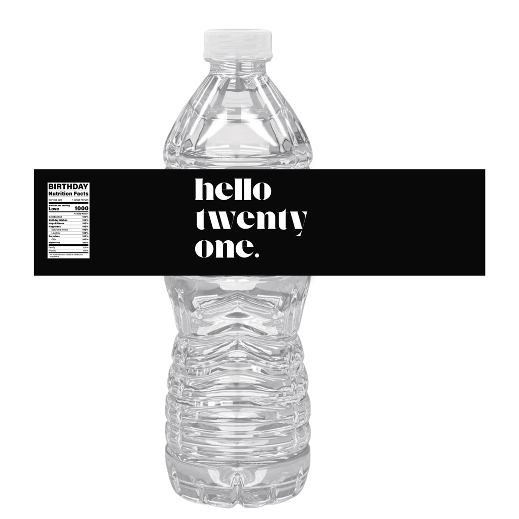 Hello Twenty One | 21st Birthday Water | Set Of 12| Elegant | Custom Drink Wraps Birthday