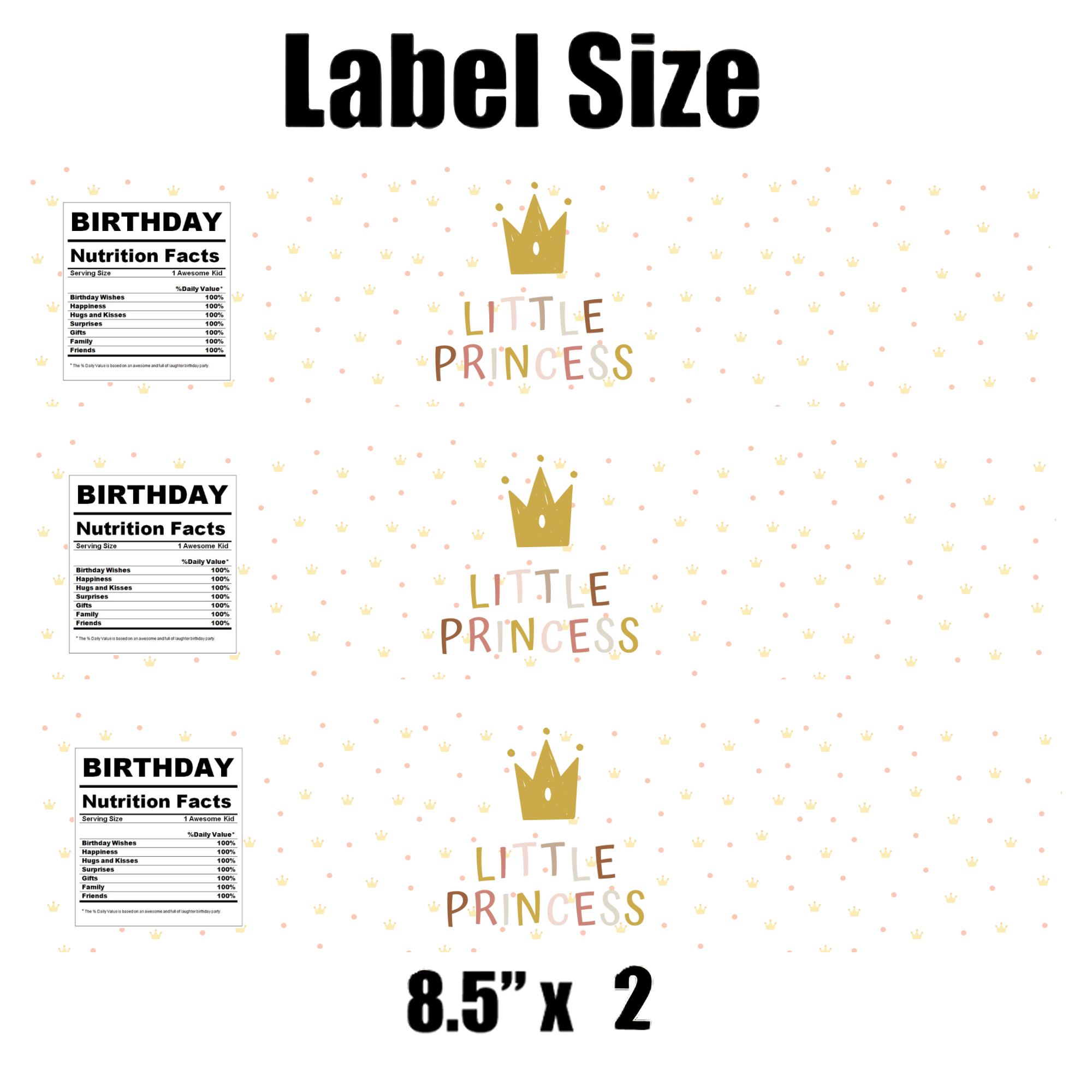 Little Princess Party Water Bottle Labels | Princess Birthday Favors | 12pcs