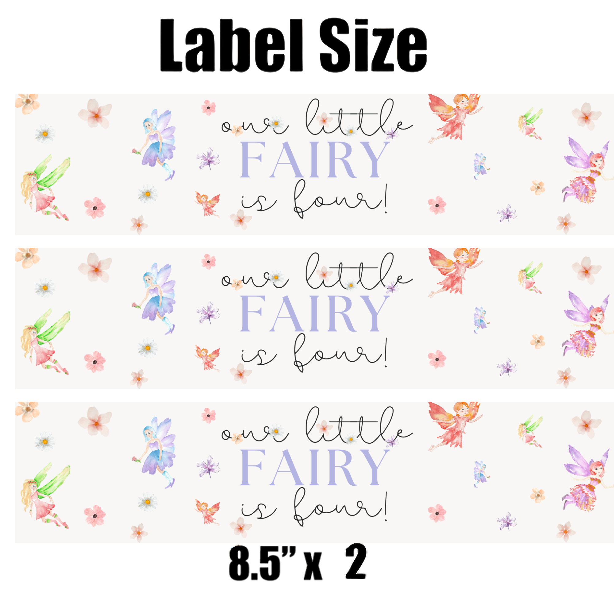 Our Little Fairy Is Four Water Bottle Labels| Glossy| 12pcs| Durable| Fairy Theme labels