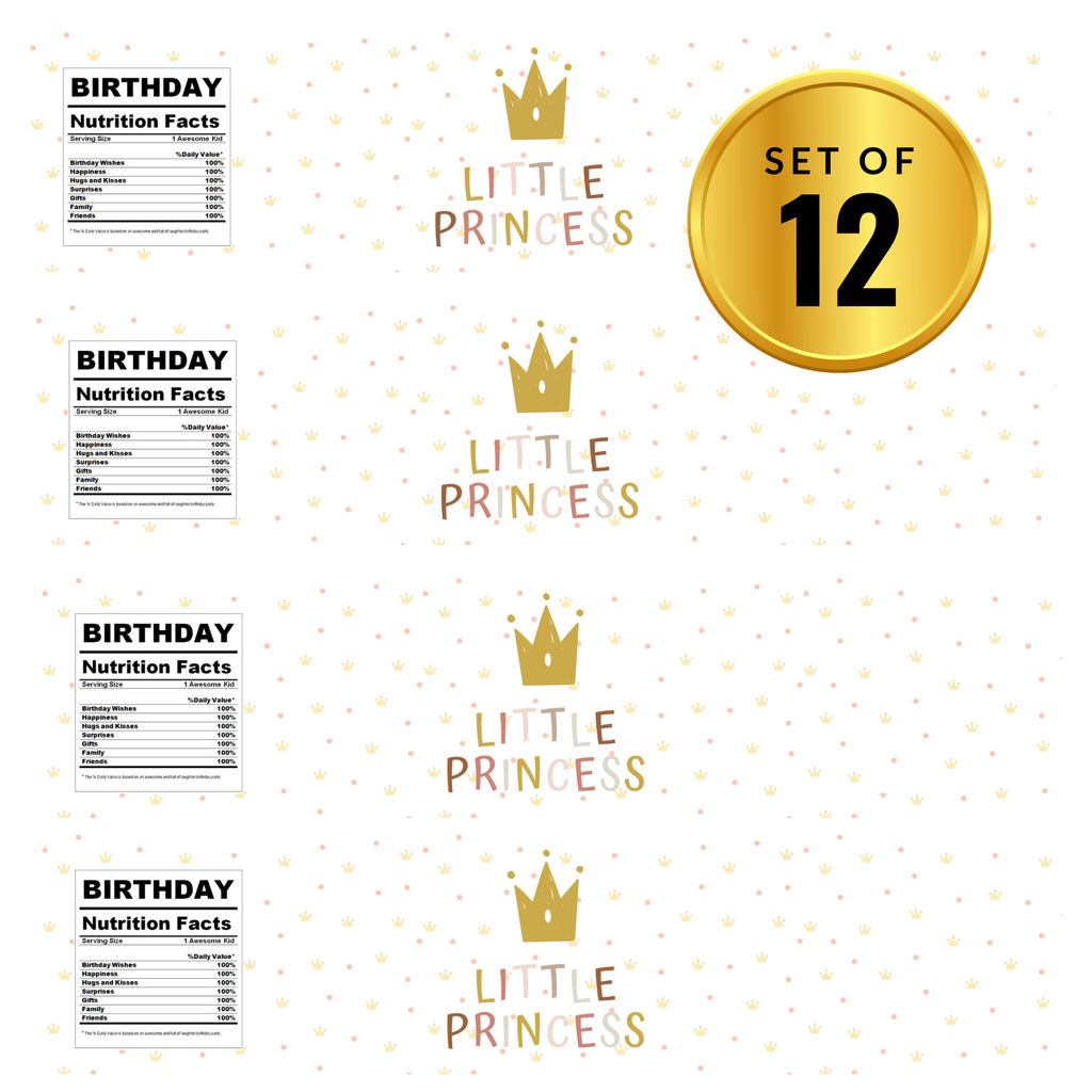 Little Princess Party Water Bottle Labels | Princess Birthday Favors | 12pcs