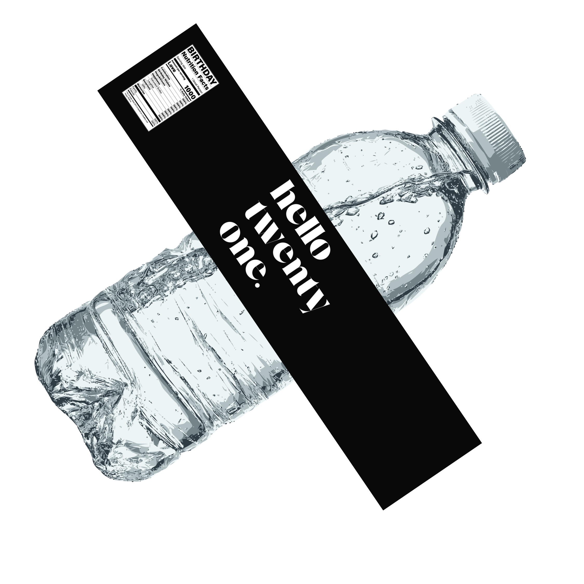 Hello Twenty One | 21st Birthday Water | Set Of 12| Elegant | Custom Drink Wraps Birthday