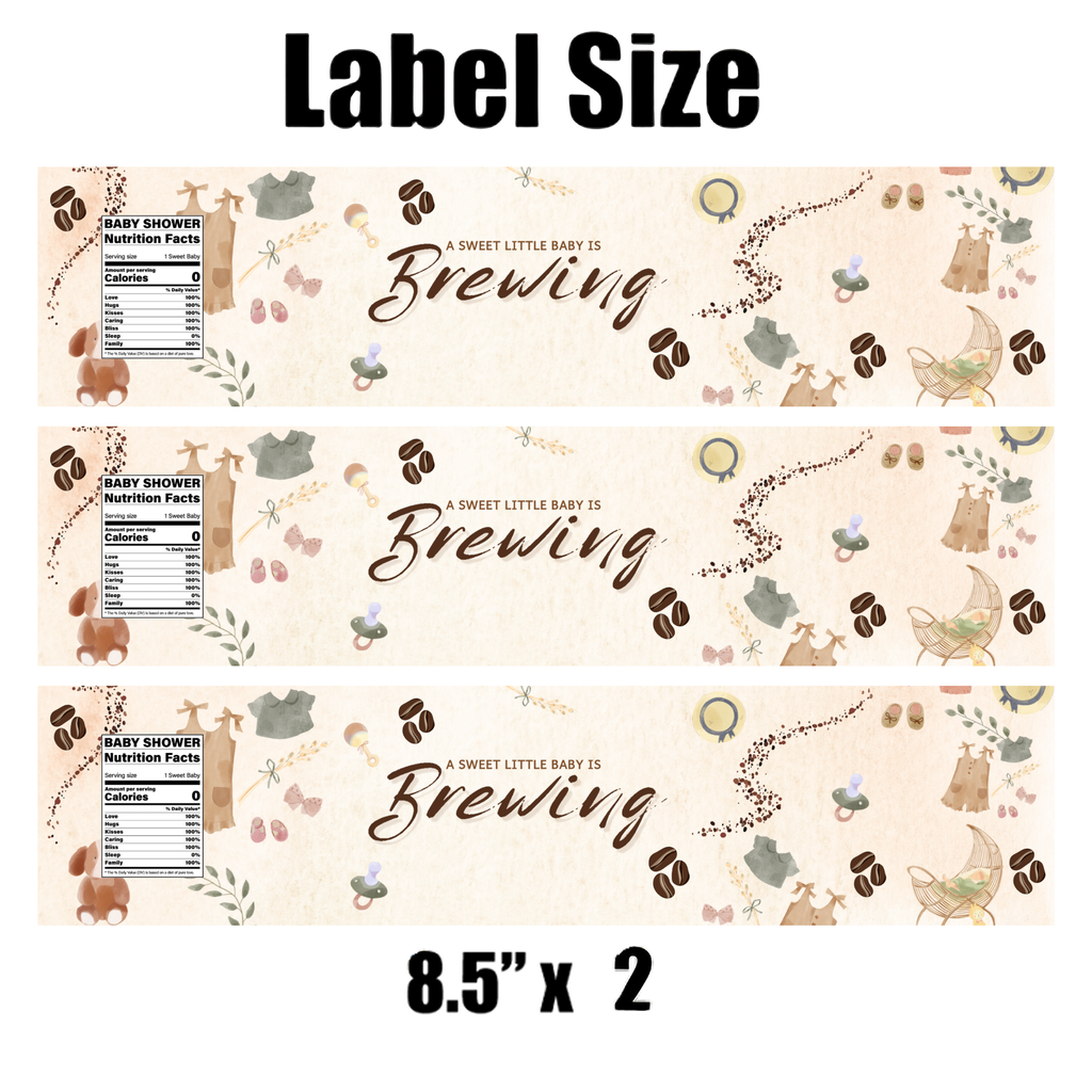A Sweet Little Baby Is Brewing Water Bottle Labels | Coffee Bean Baby Shower Theme | Neutral Shower Decor | 12 PCS | Glossy