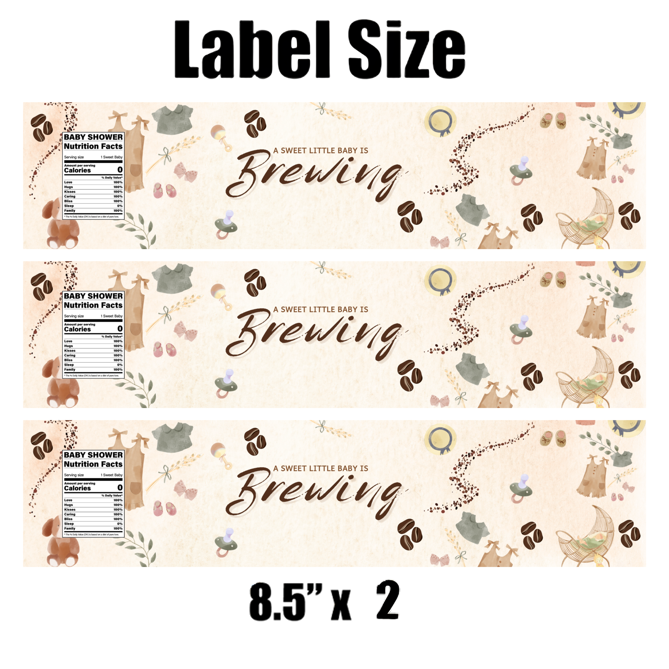 A Sweet Little Baby Is Brewing Water Bottle Labels | Coffee Bean Baby Shower Theme | Neutral Shower Decor | 12 PCS | Glossy