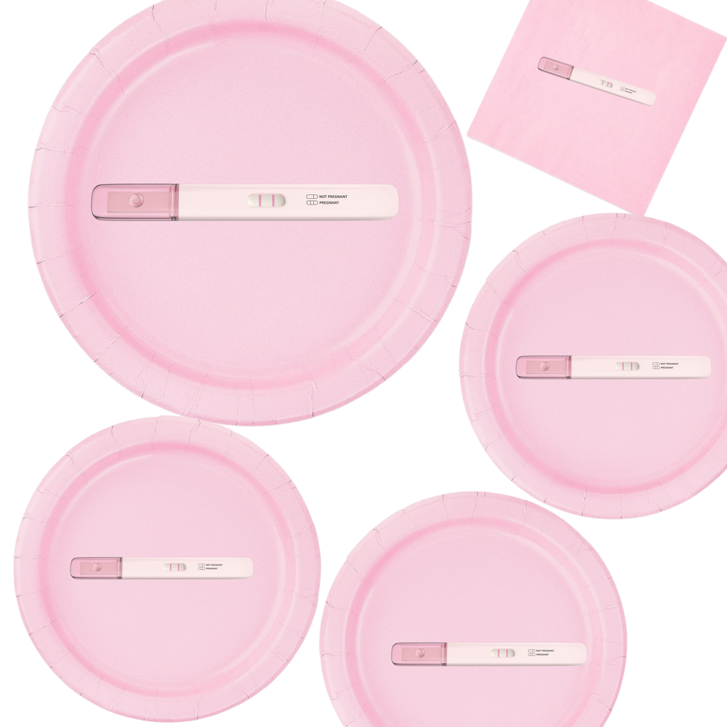 Pregnancy Announcement Party | Disposable Plates Set | Positive Test Theme | Matching Paper Supplies | Baby Reveal Decor | Complete Celebration Bundle
