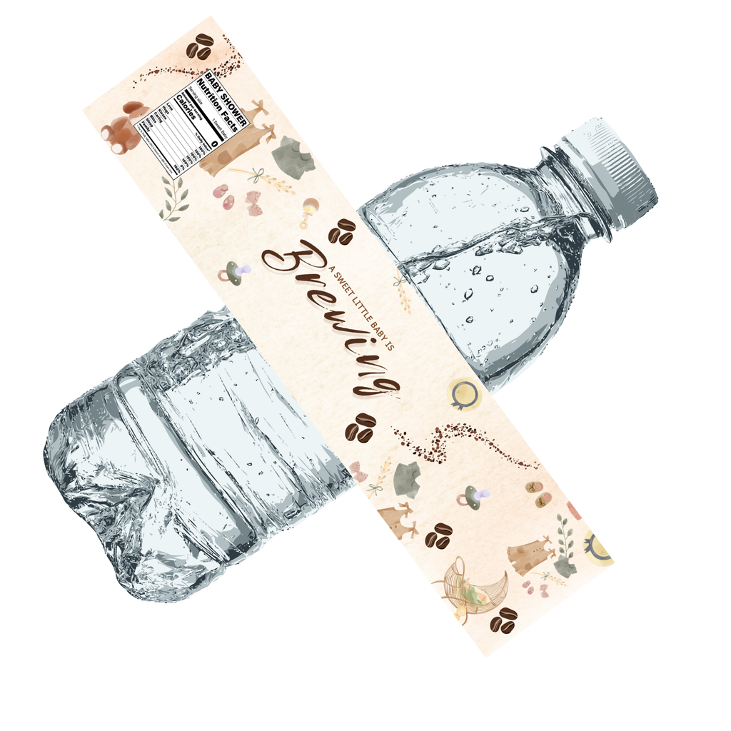 A Sweet Little Baby Is Brewing Water Bottle Labels | Coffee Bean Baby Shower Theme | Neutral Shower Decor | 12 PCS | Glossy