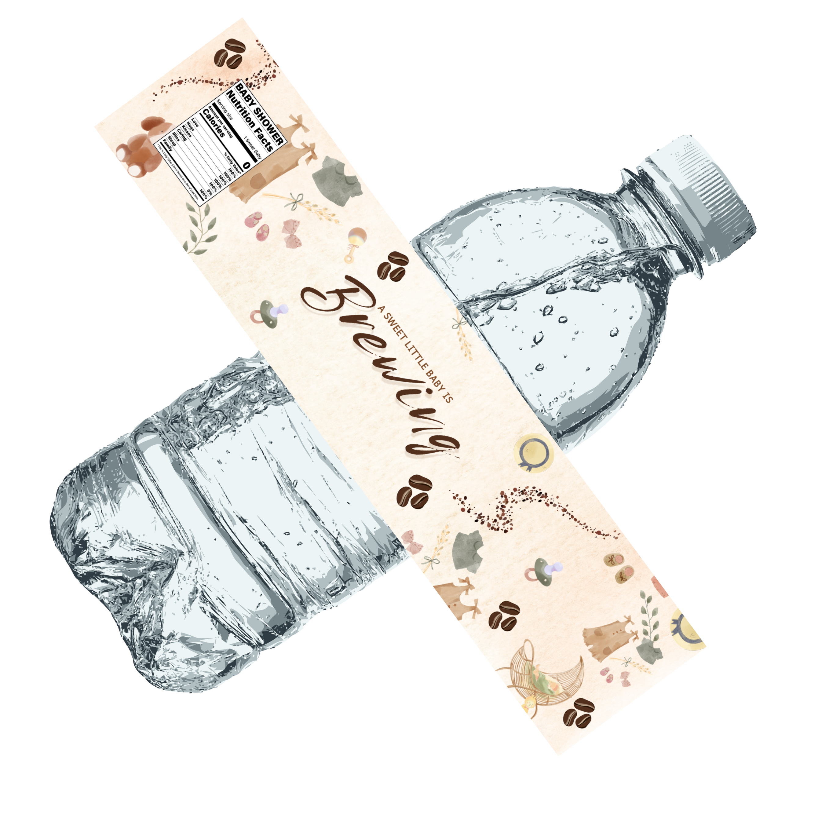 A Sweet Little Baby Is Brewing Water Bottle Labels | Coffee Bean Baby Shower Theme | Neutral Shower Decor | 12 PCS | Glossy