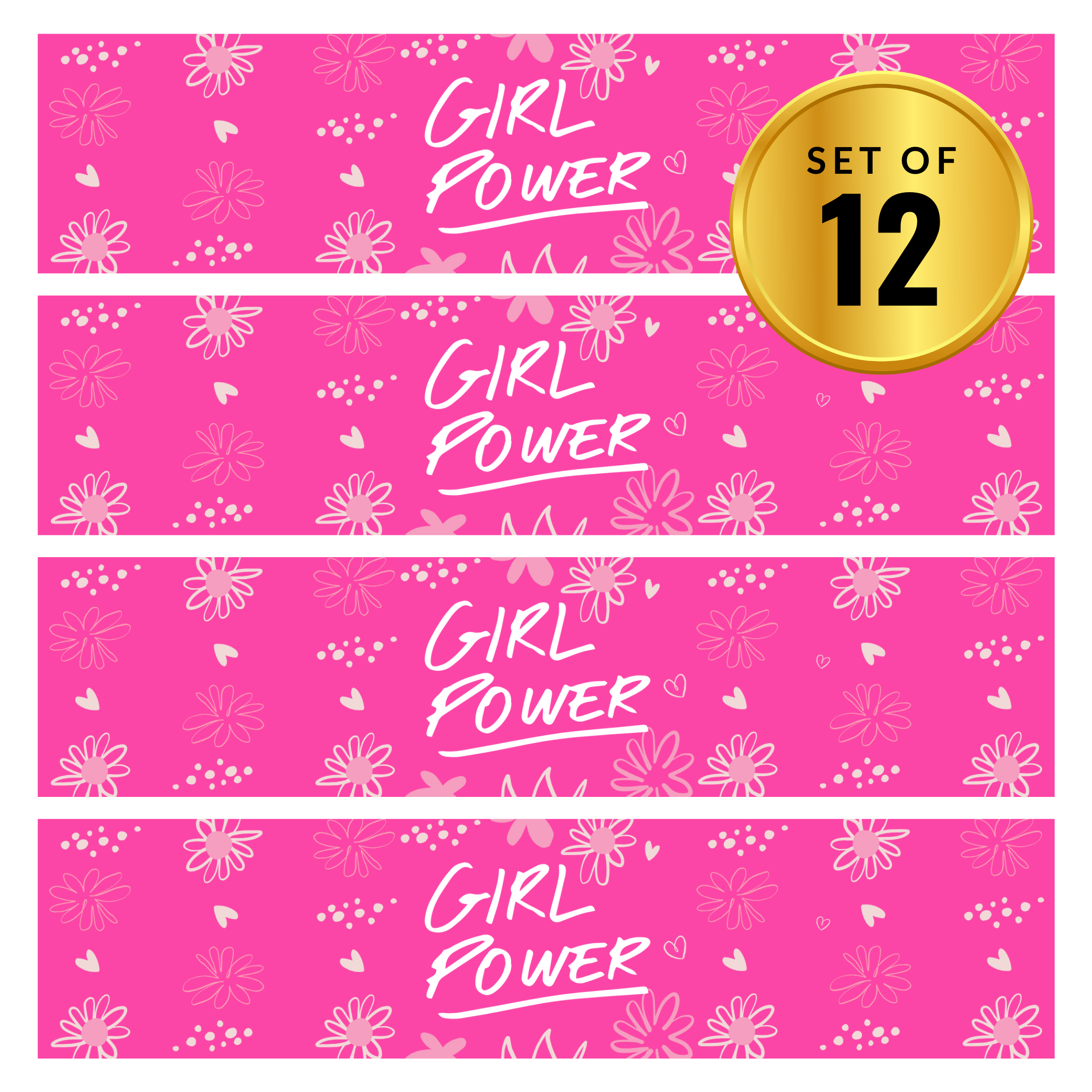 Girl Power Birthday Water Bottle Labels | Set Of 12 | Girls Party Theme | Empowerment Decor Fun | Drink Wraps
