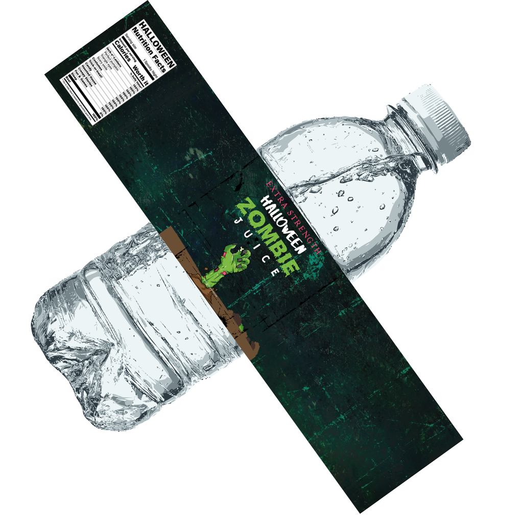 Halloween Zombie Juice Water Bottle Labels | Spooky Party Decor | Zombie Hand Rising from Ground Design | Set of 12