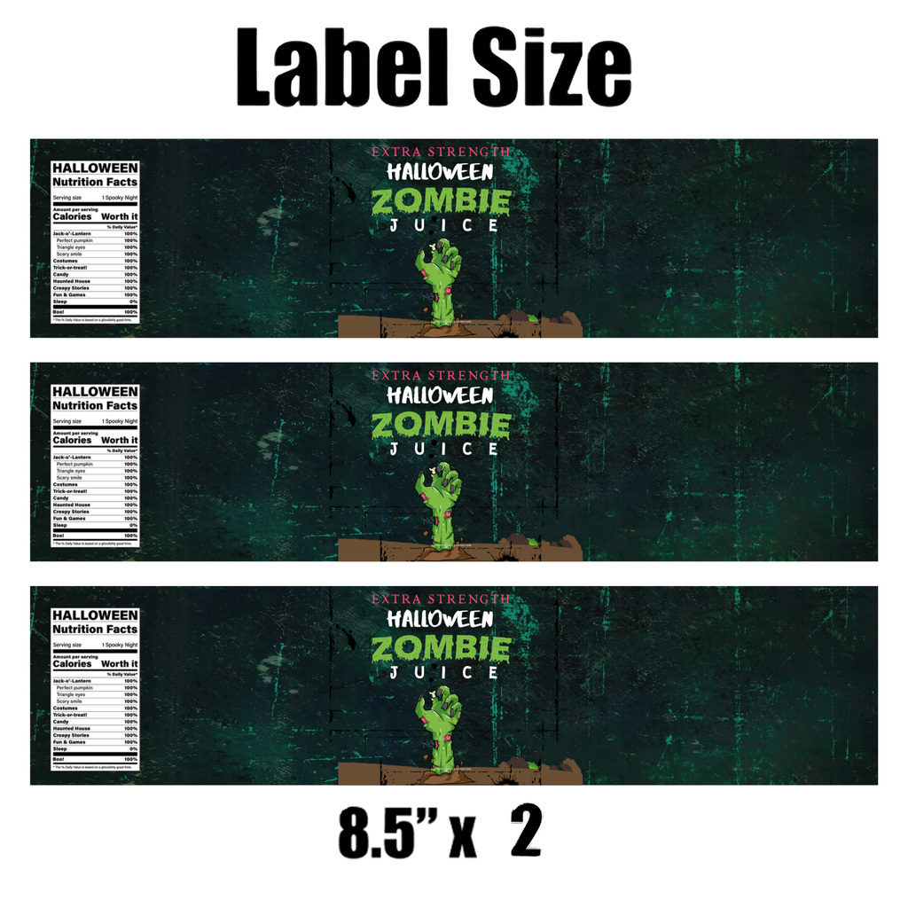 Halloween Zombie Juice Water Bottle Labels | Spooky Party Decor | Zombie Hand Rising from Ground Design | Set of 12