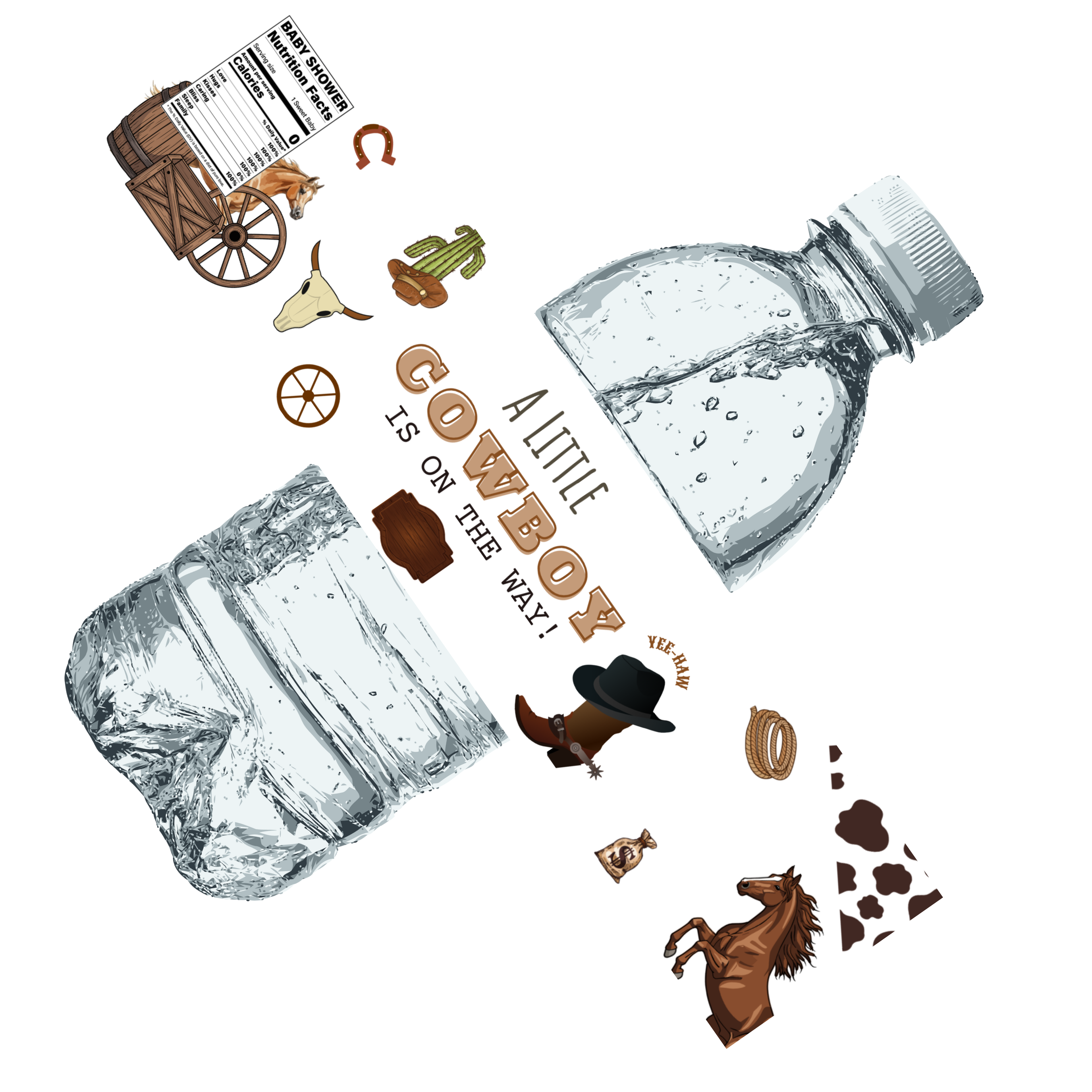 Our Little Cowboy Is On The Way Water Bottle Labels | Baby Cowboy Shower Theme | Boots Hats Horses Design | 12 PCS