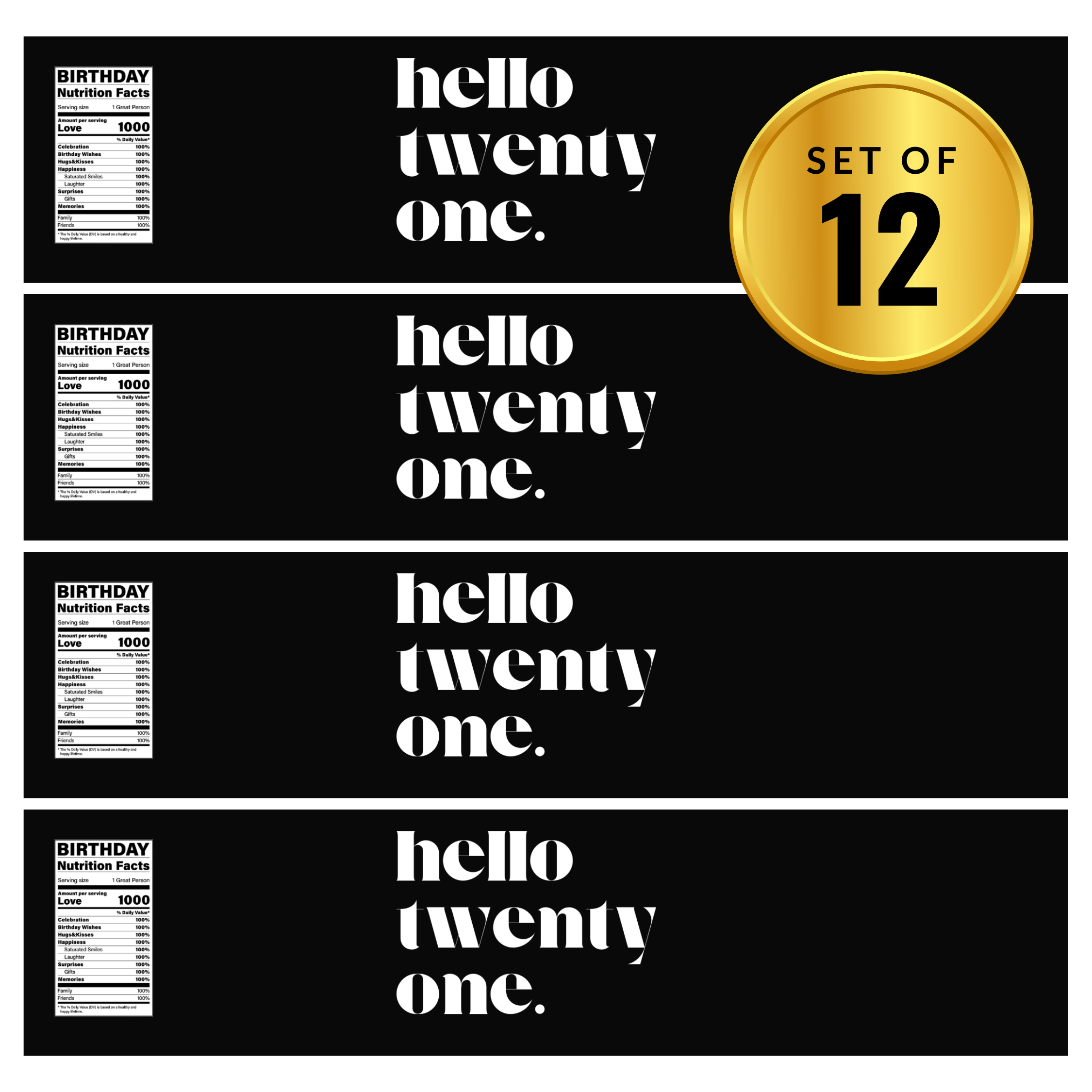 Hello Twenty One | 21st Birthday Water | Set Of 12| Elegant | Custom Drink Wraps Birthday