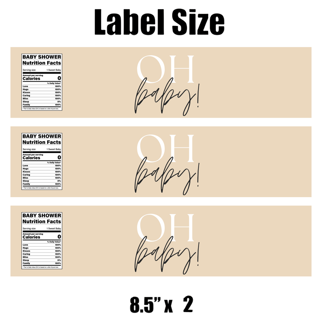 Oh Baby Baby Shower Water Bottle Labels | Baby Shower Favors | Custom Drink Labels | Gender Neutral Theme