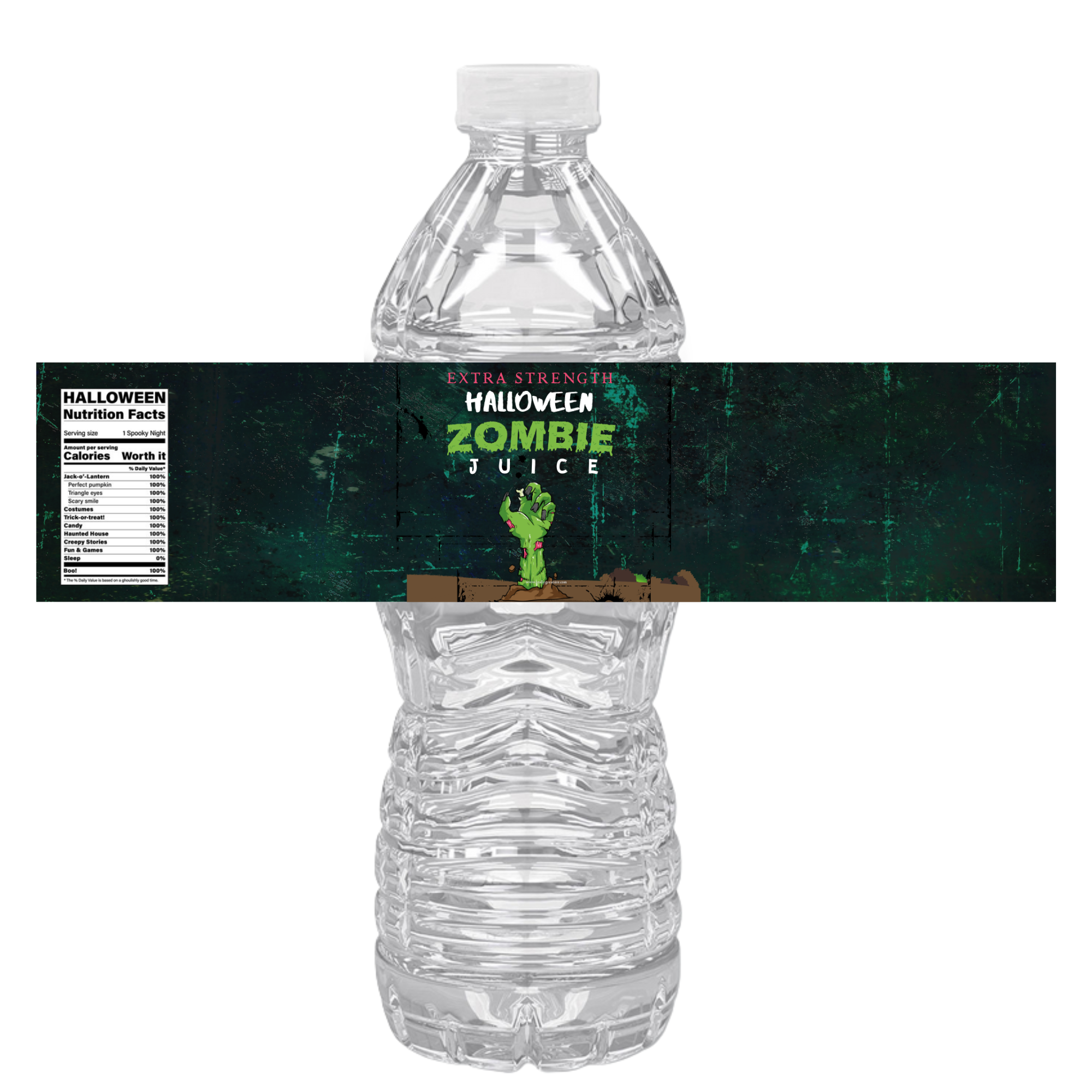 Halloween Zombie Juice Water Bottle Labels | Spooky Party Decor | Zombie Hand Rising from Ground Design | Set of 12