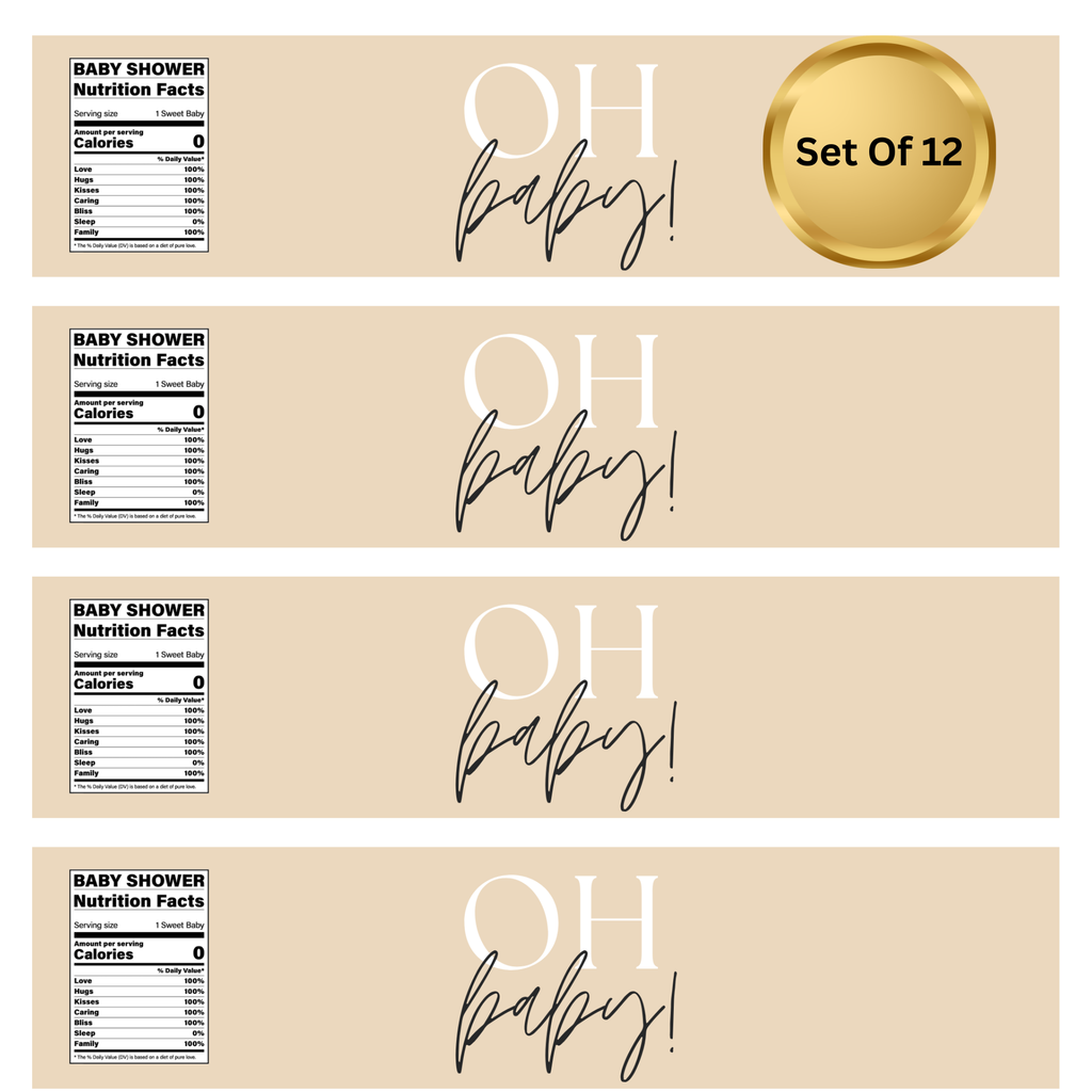 Oh Baby Baby Shower Water Bottle Labels | Baby Shower Favors | Custom Drink Labels | Gender Neutral Theme