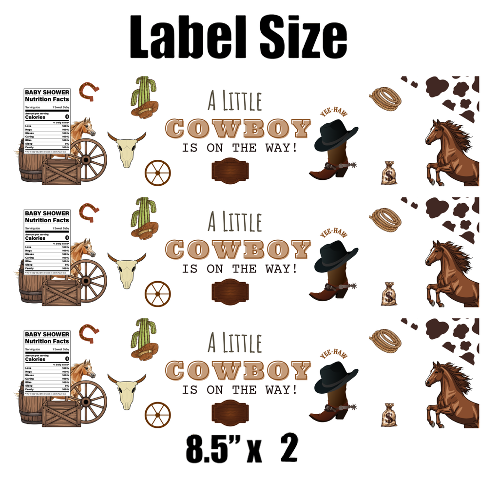 Our Little Cowboy Is On The Way Water Bottle Labels | Baby Cowboy Shower Theme | Boots Hats Horses Design | 12 PCS