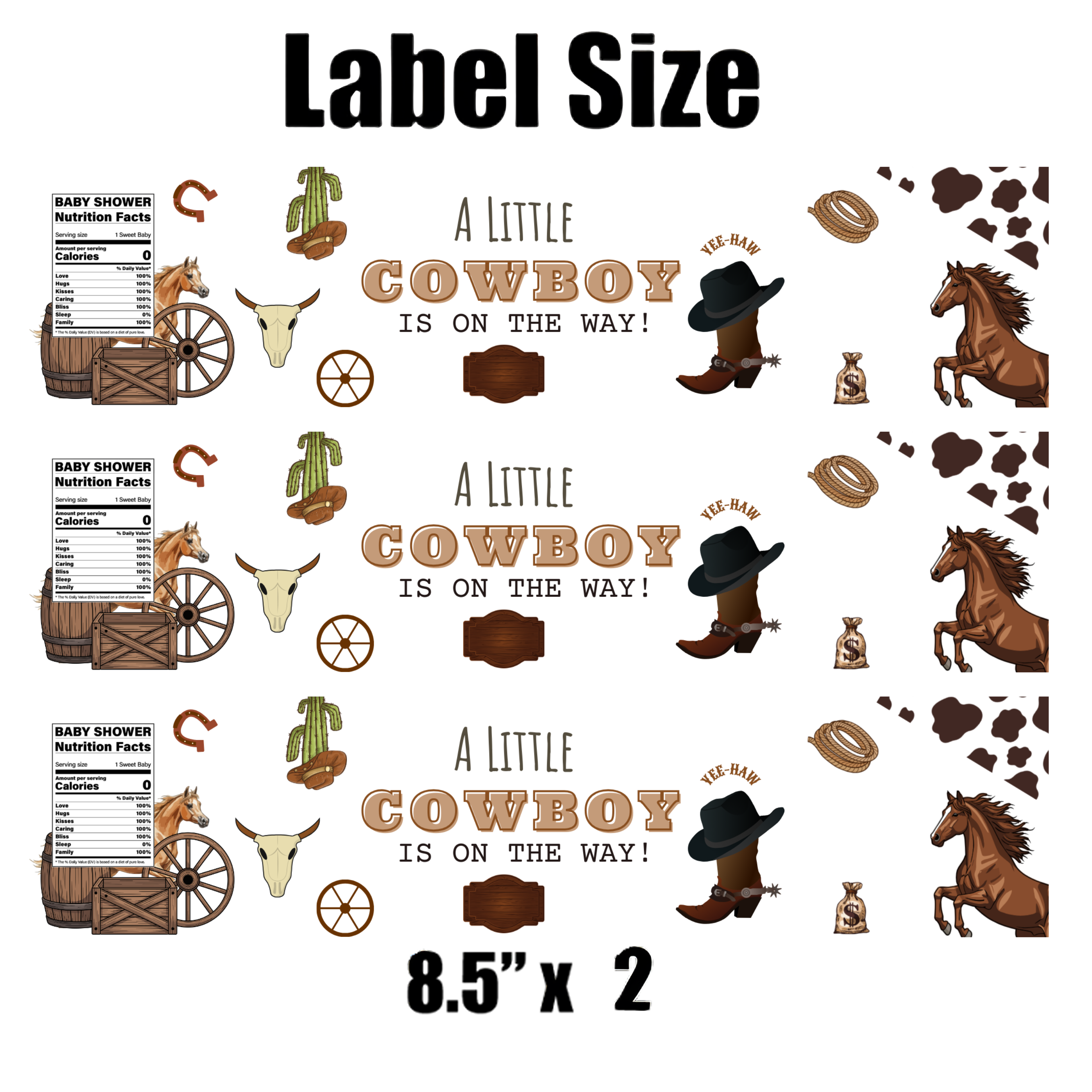 Our Little Cowboy Is On The Way Water Bottle Labels | Baby Cowboy Shower Theme | Boots Hats Horses Design | 12 PCS