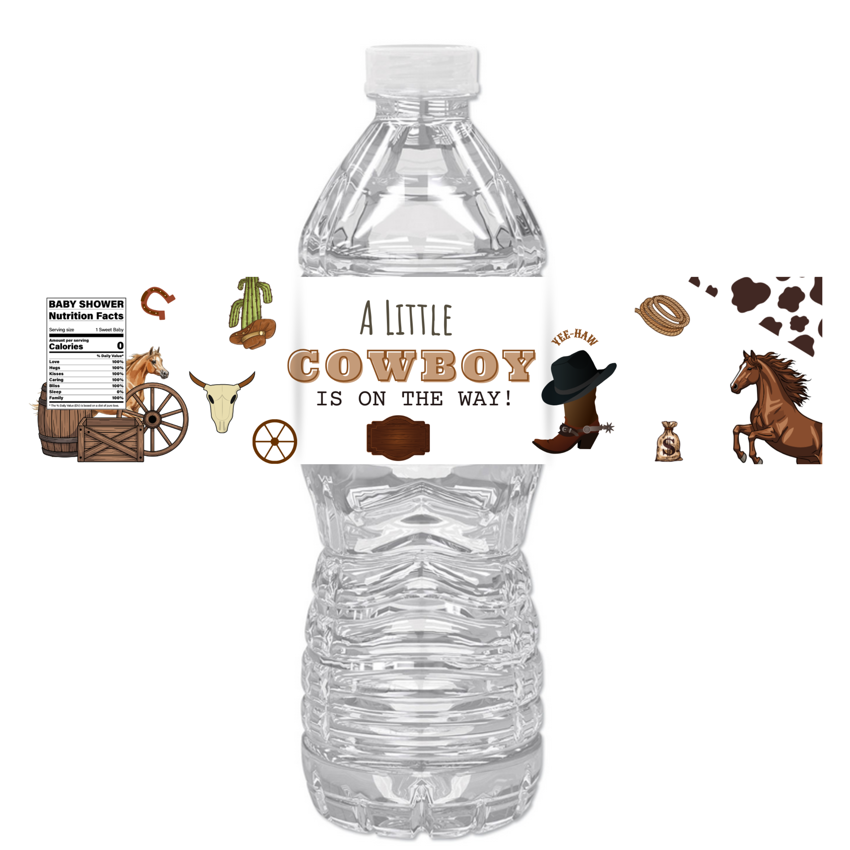 Our Little Cowboy Is On The Way Water Bottle Labels | Baby Cowboy Shower Theme | Boots Hats Horses Design | 12 PCS