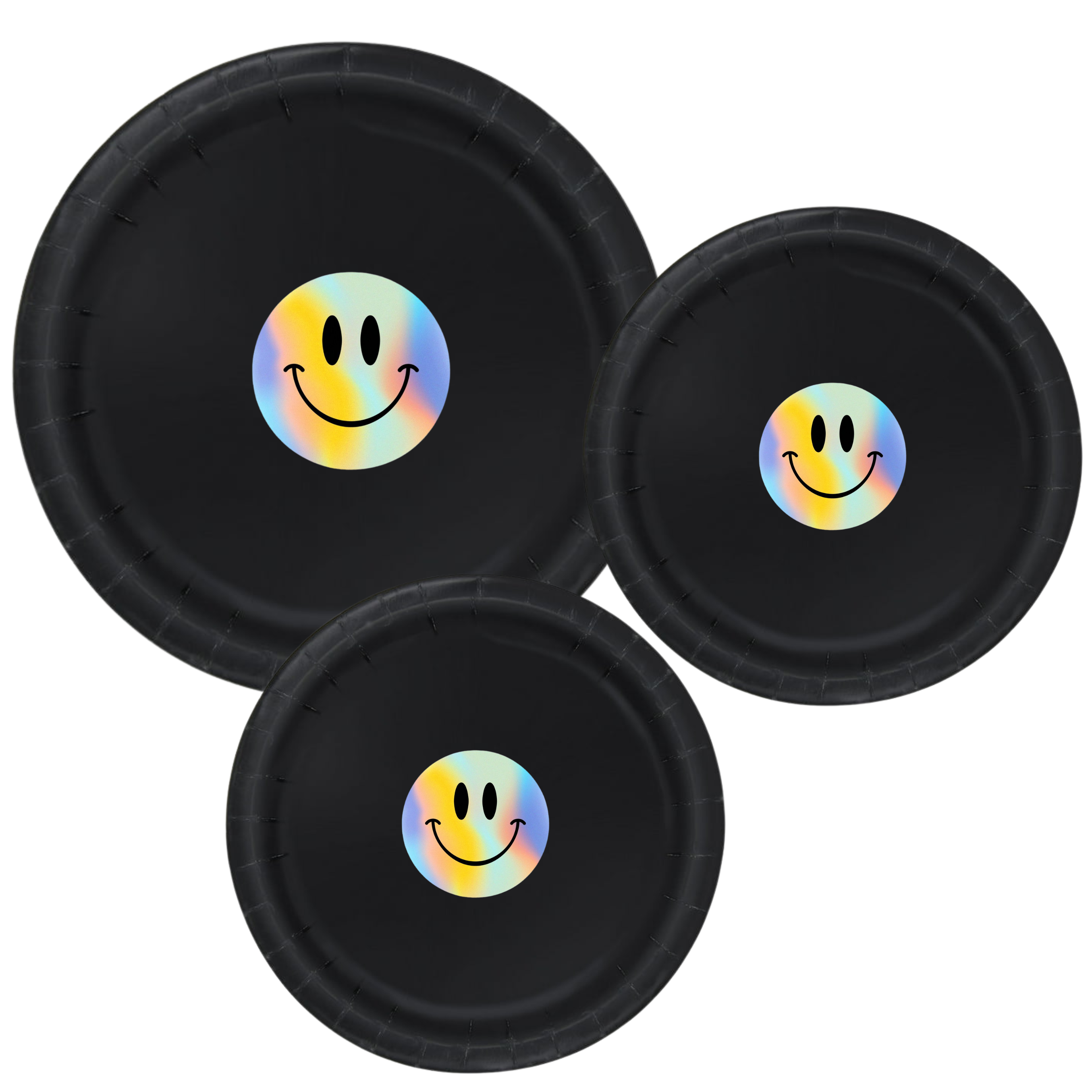 Holographic Smile Party | Disposable Plates Set | Happy Birthday Decor | Shimmer Face Theme | Matching Party Supplies