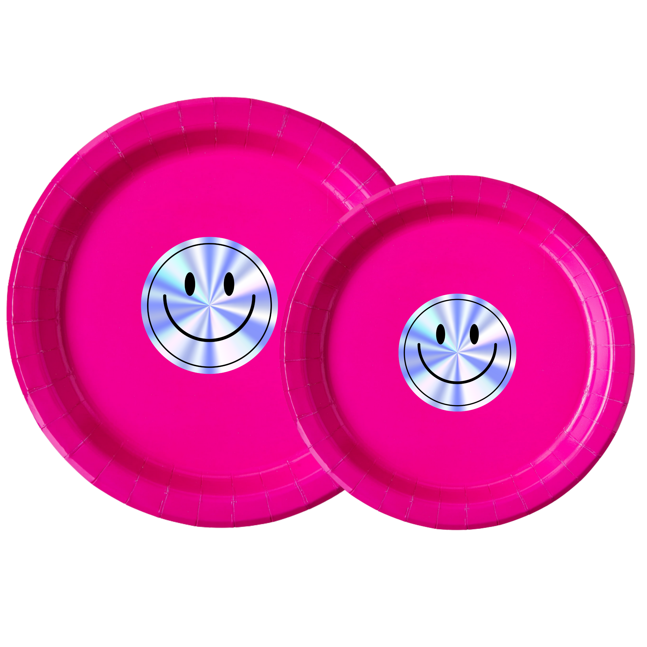 Holographic Smiley Birthday | Disposable Plates Set | Happy Party Decor | Shimmer Face Theme | Matching Table Supplies