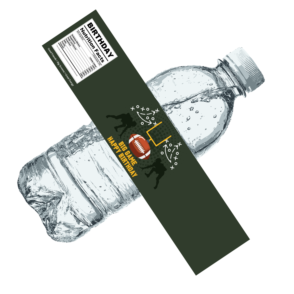 Football Birthday Water Bottle Labels | Big Game Happy Birthday| Football Field Design| 12pcs