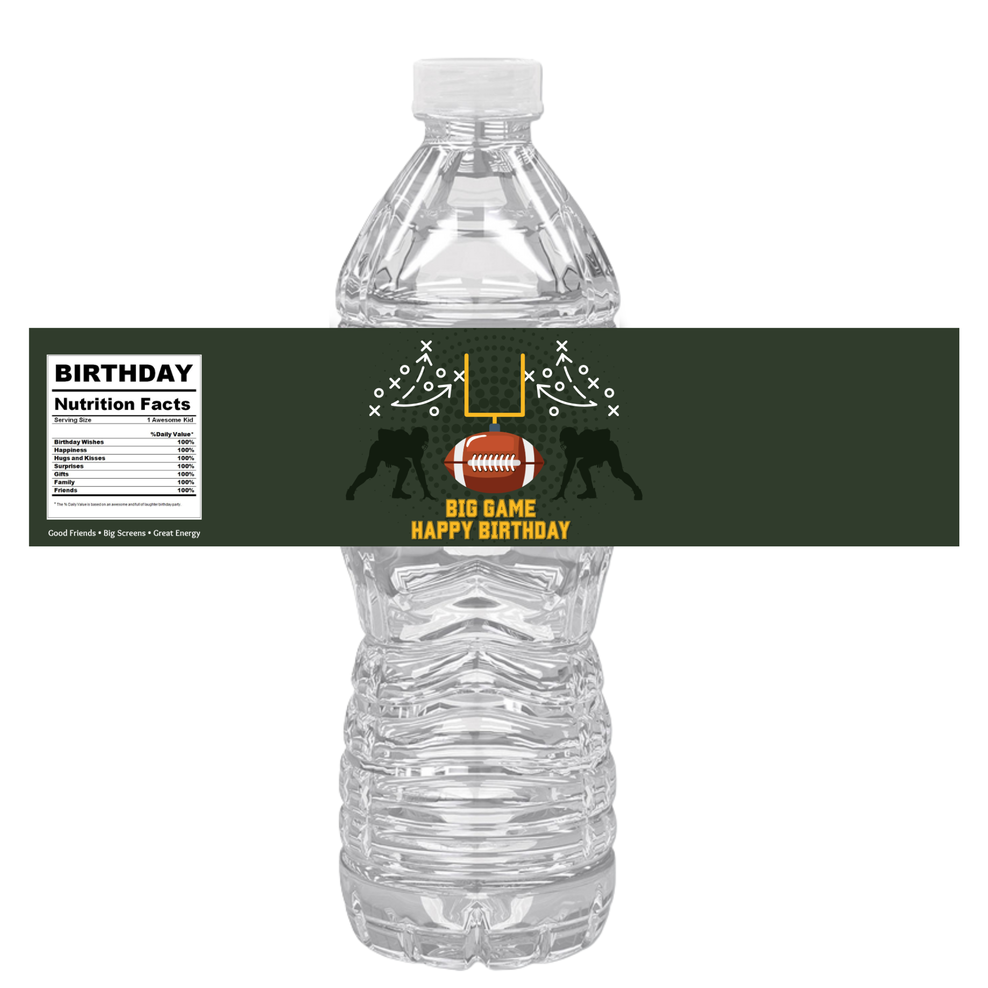 Football Birthday Water Bottle Labels | Big Game Happy Birthday| Football Field Design| 12pcs