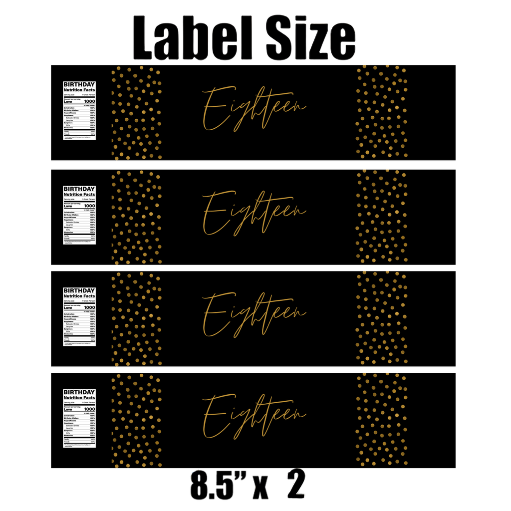 Eighteen Birthday Water Bottle Labels | Set Of 12 |  Elegant Design | Milestone Favors
