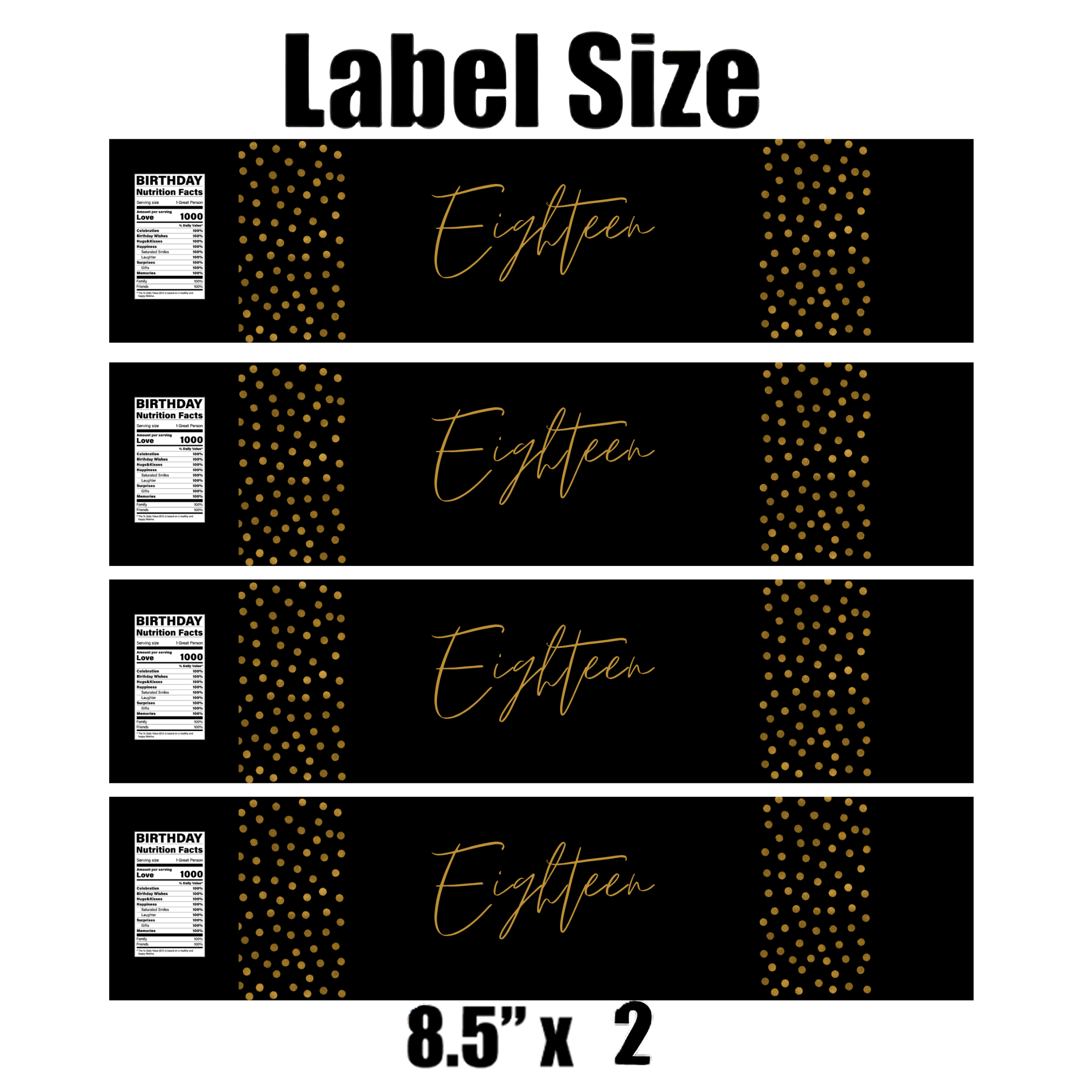Eighteen Birthday Water Bottle Labels | Set Of 12 |  Elegant Design | Milestone Favors